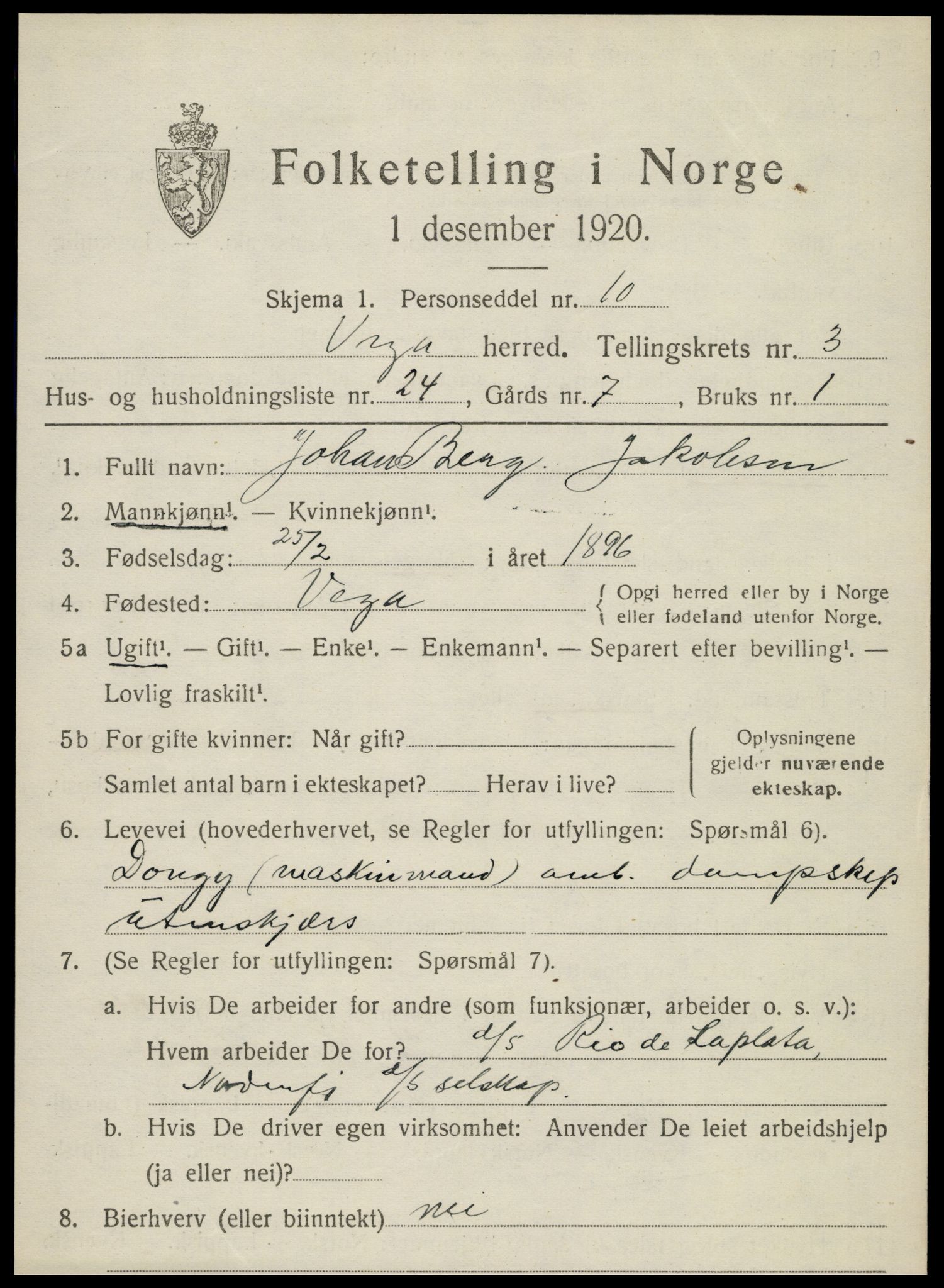 SAT, Folketelling 1920 for 1815 Vega herred, 1920, s. 1935