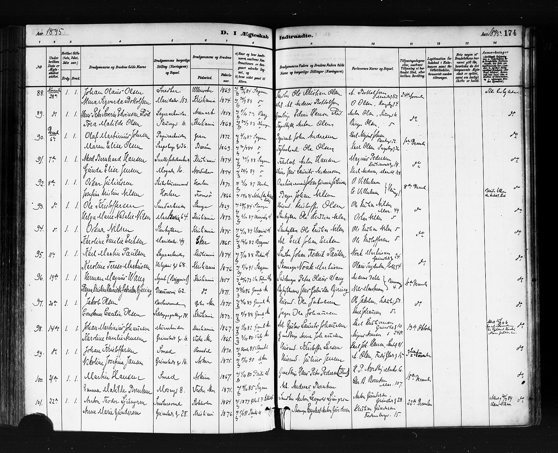 Sagene prestekontor Kirkebøker, AV/SAO-A-10796/F/L0002: Ministerialbok nr. 2, 1880-1897, s. 174