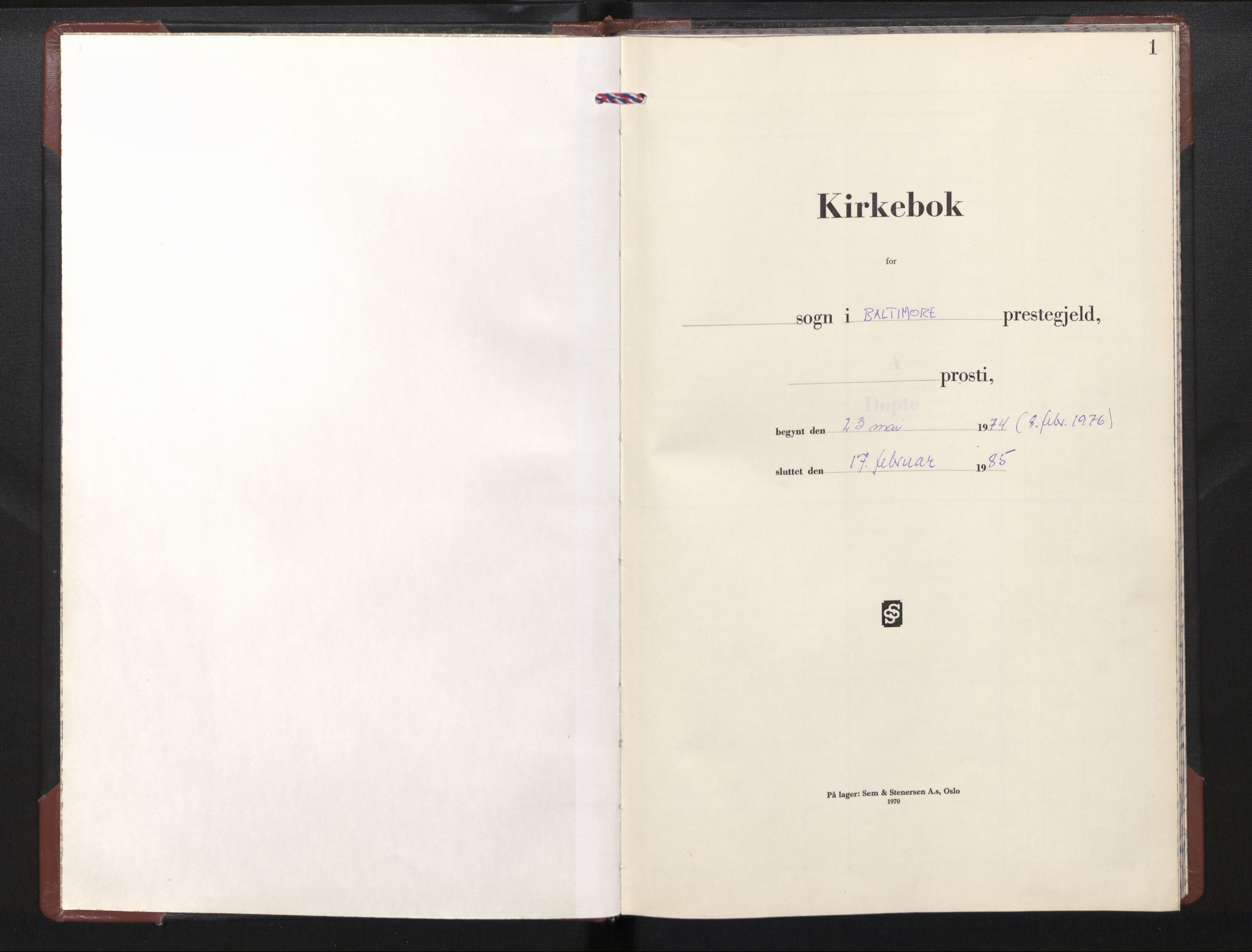 Den norske sjømannsmisjon i utlandet / Baltimore, AV/SAB-SAB/PA-0169/H/Ha/L0002: Ministerialbok nr. A 2, 1974-1985, s. 1