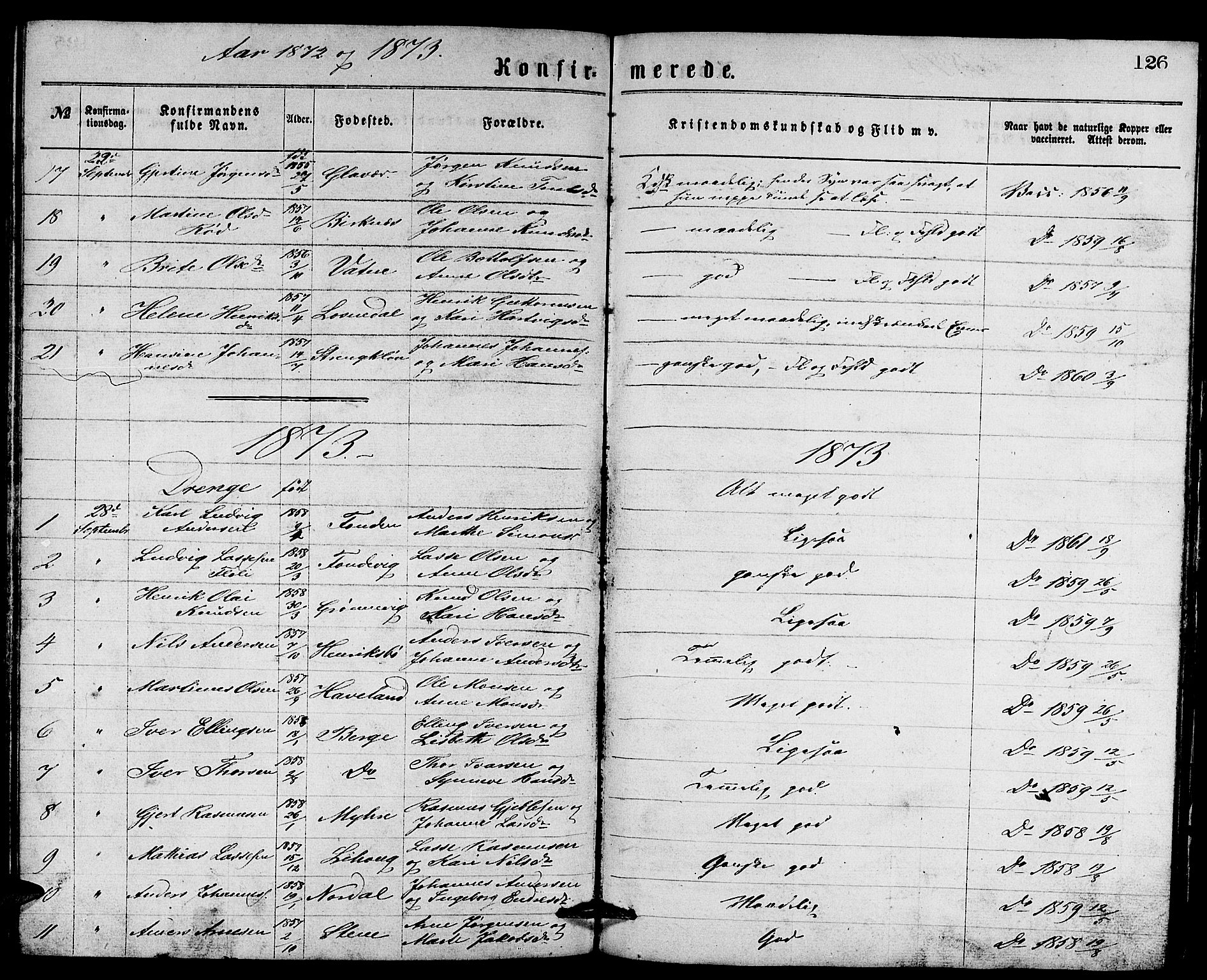 Gulen sokneprestembete, AV/SAB-A-80201/H/Hab/Habb/L0002: Klokkerbok nr. B 2, 1867-1883, s. 126