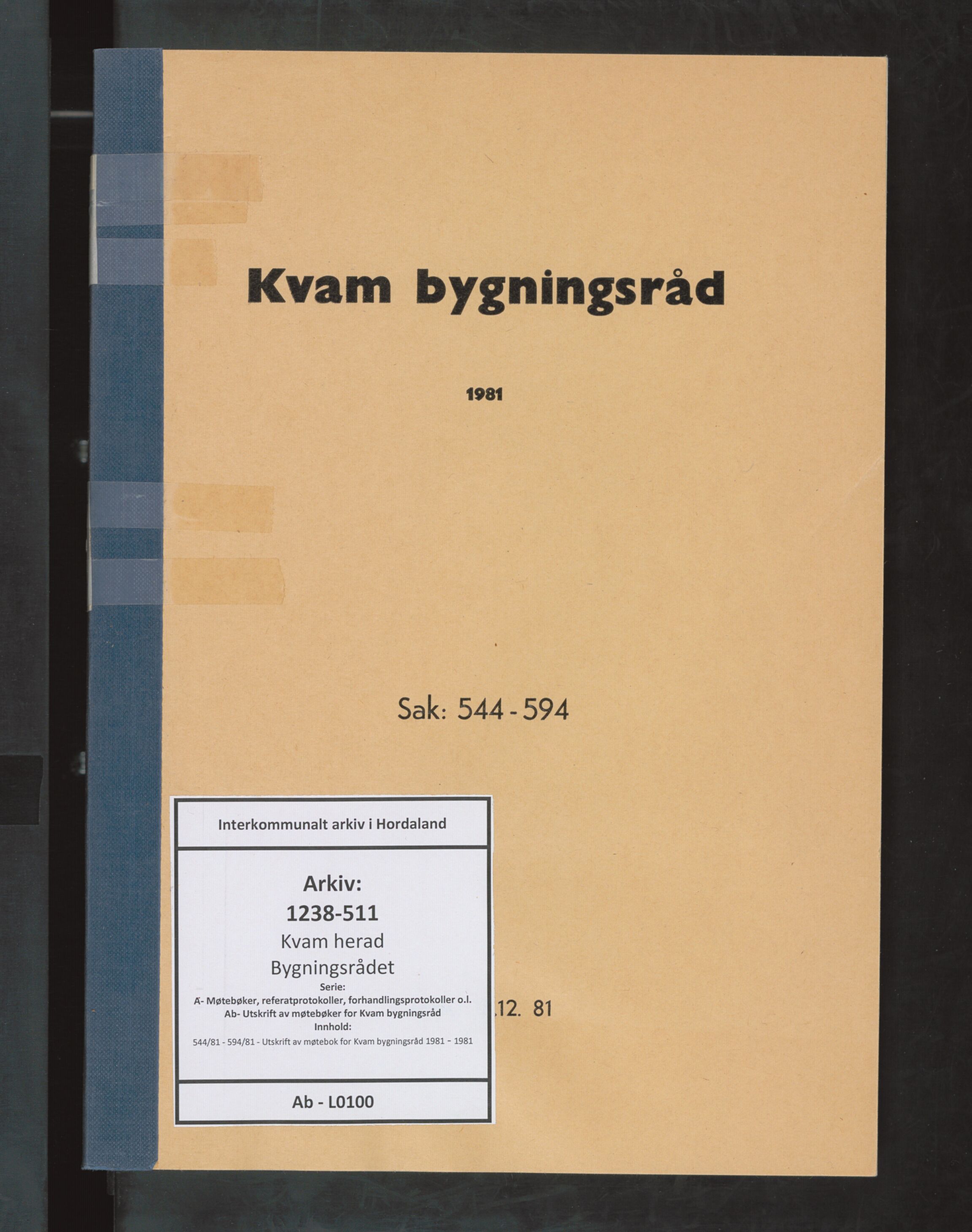 Kvam herad. Bygningsrådet, IKAH/1238-511/A/Ab/L0100: Utskrift av møtebok for Kvam bygningsråd, 1981