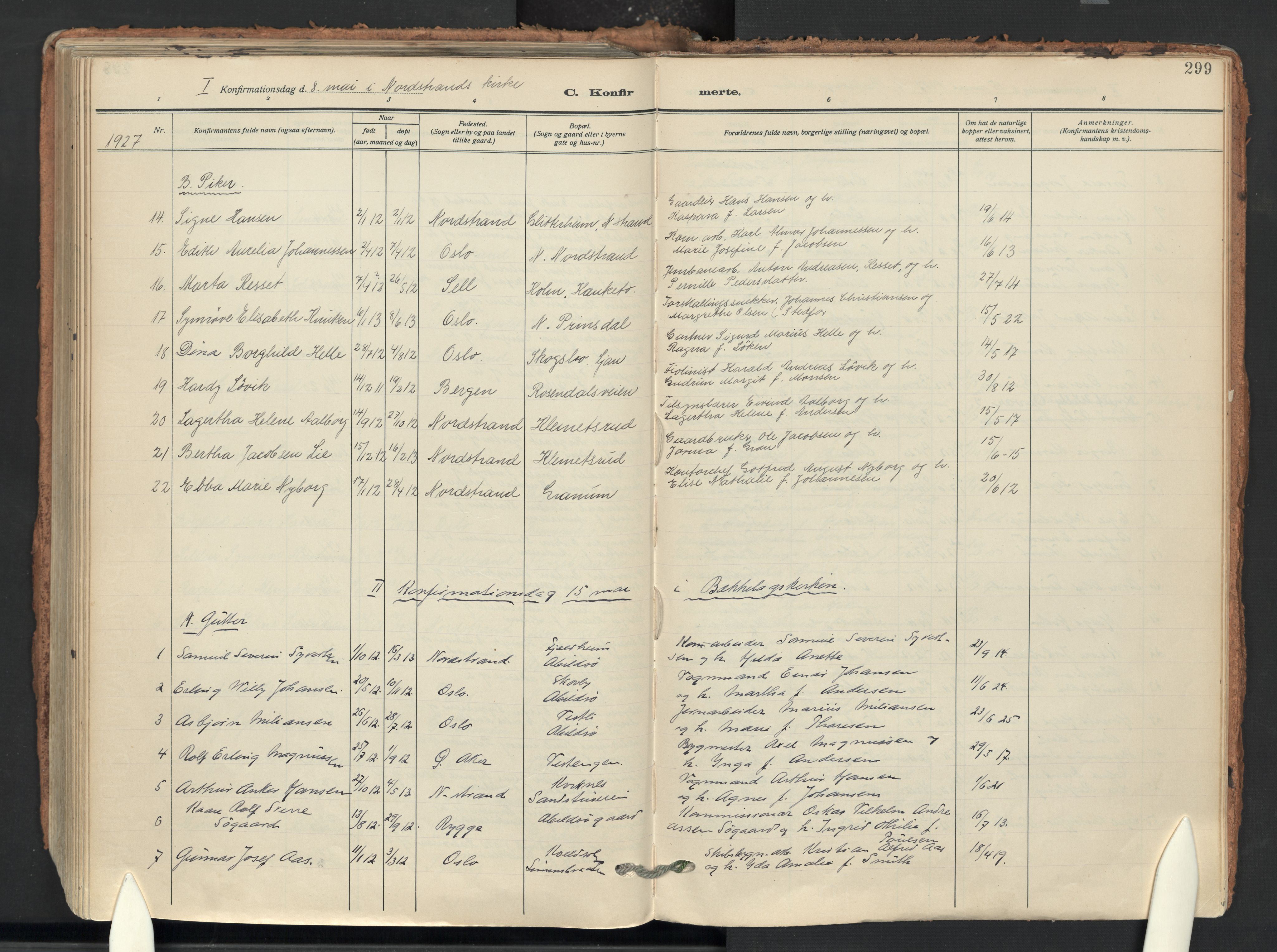 Nordstrand prestekontor Kirkebøker, AV/SAO-A-10362a/F/Fa/L0002: Ministerialbok nr. 2, 1914-1929, s. 299