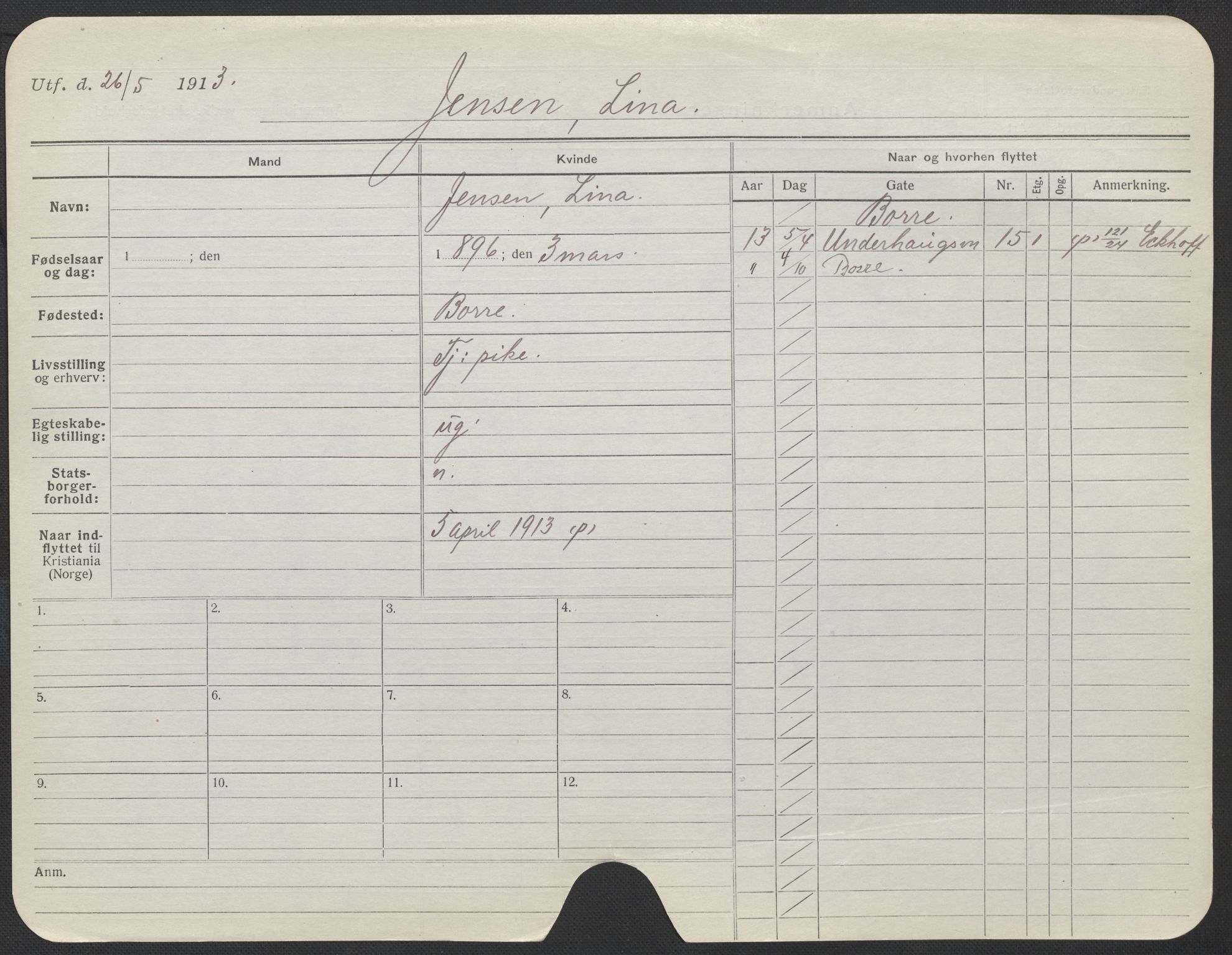 Oslo folkeregister, Registerkort, AV/SAO-A-11715/F/Fa/Fac/L0017: Kvinner, 1906-1914, s. 478a