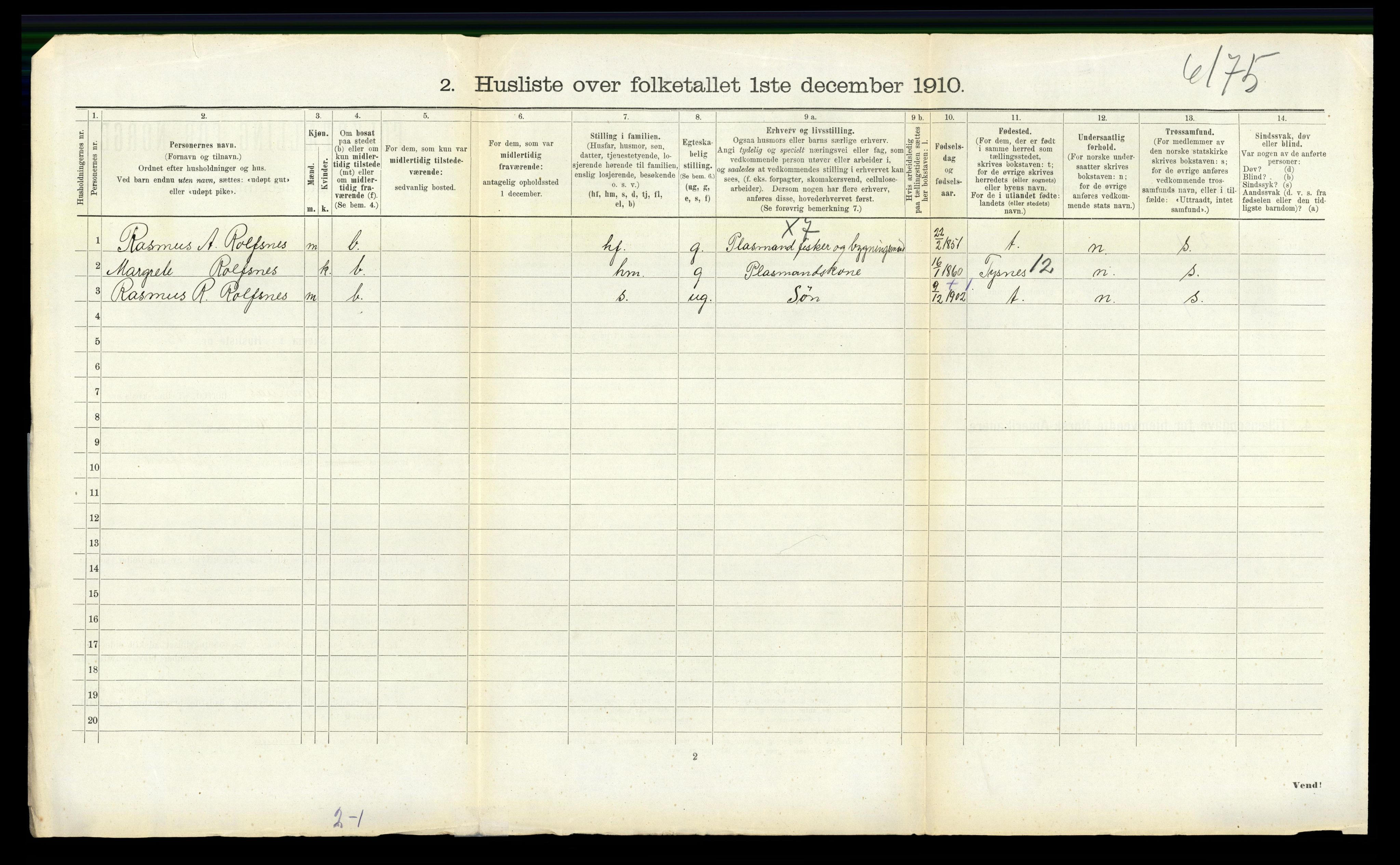 RA, Folketelling 1910 for 1218 Finnås herred, 1910, s. 145