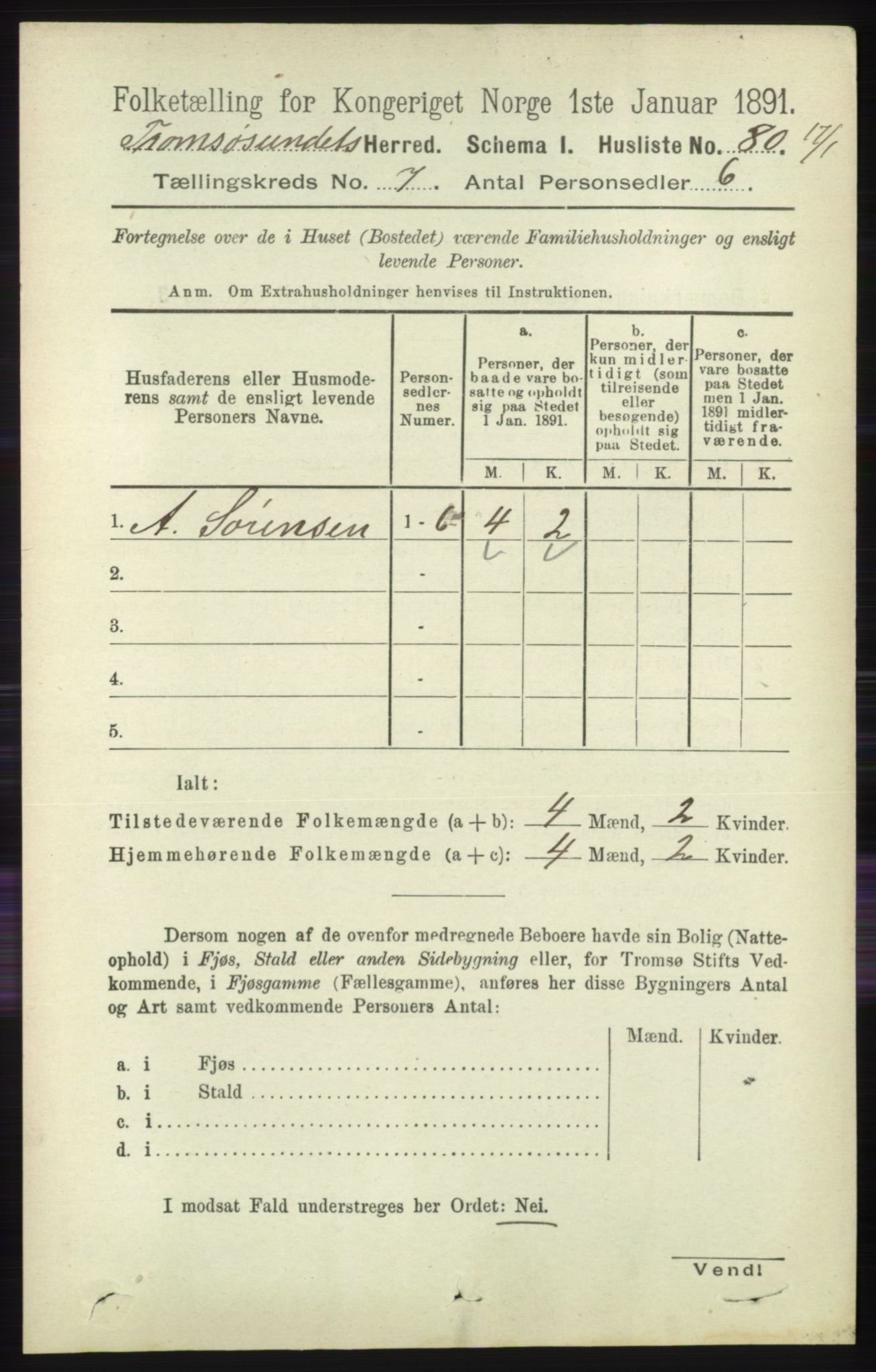 RA, Folketelling 1891 for 1934 Tromsøysund herred, 1891, s. 3713