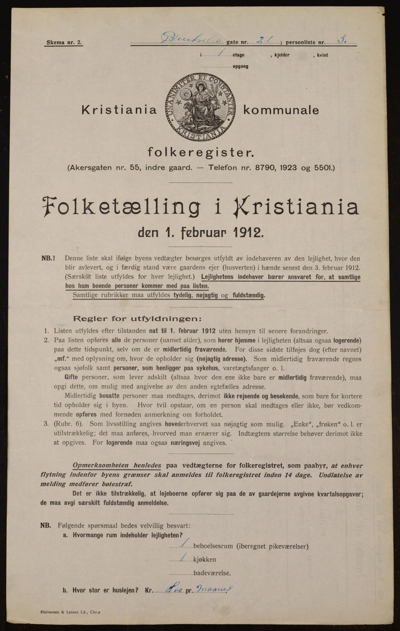 OBA, Kommunal folketelling 1.2.1912 for Kristiania, 1912, s. 3485