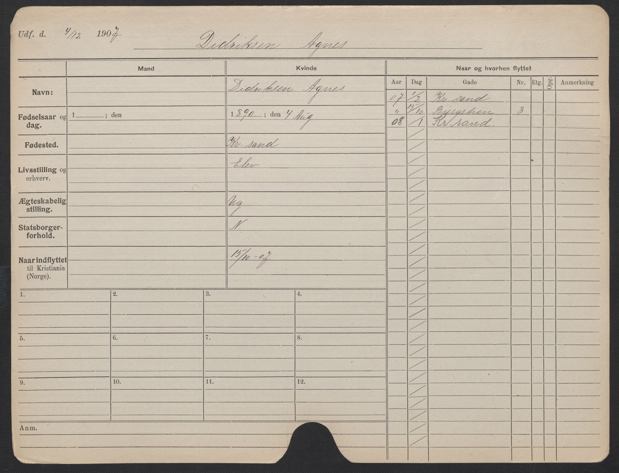 Oslo folkeregister, Registerkort, AV/SAO-A-11715/F/Fa/Fac/L0013: Kvinner, 1906-1914, s. 1273a