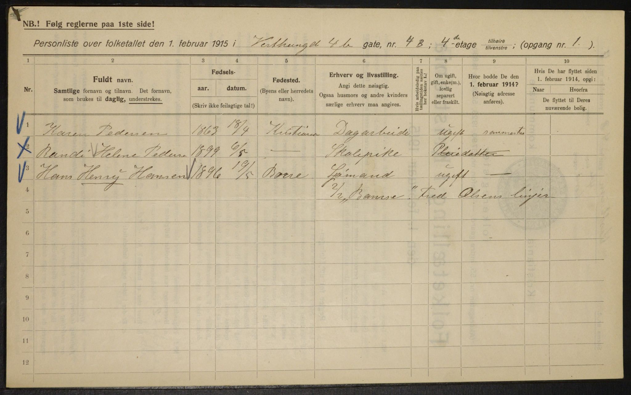 OBA, Kommunal folketelling 1.2.1915 for Kristiania, 1915, s. 123077