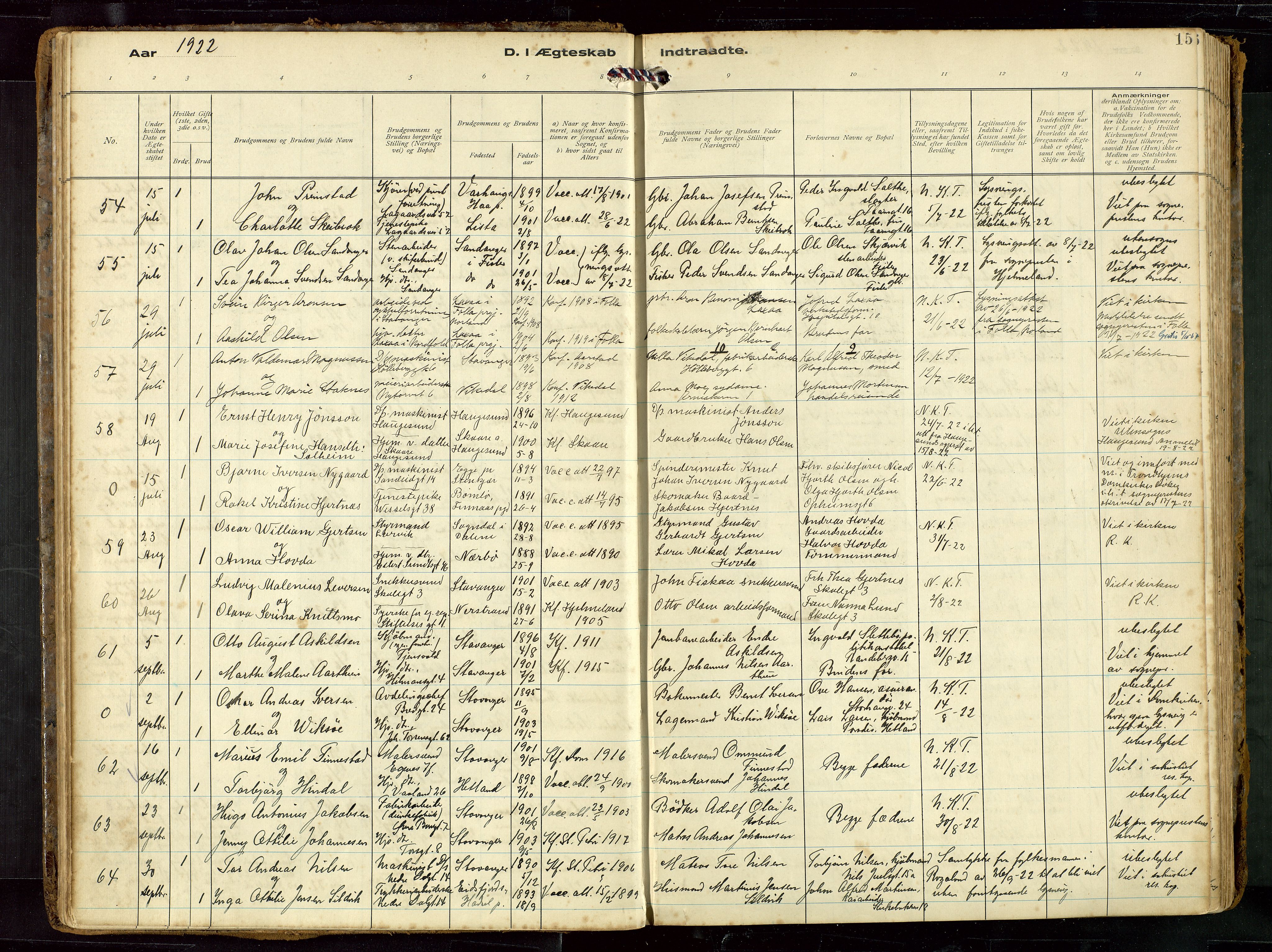 St. Petri sokneprestkontor, AV/SAST-A-101813/002/D/L0002: Ministerialbok nr. A 27, 1921-1942, s. 15