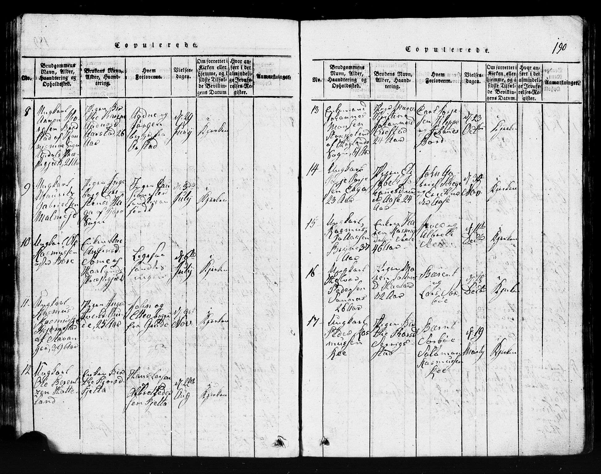 Klepp sokneprestkontor, AV/SAST-A-101803/001/3/30BB/L0001: Klokkerbok nr.  B 1, 1816-1859, s. 190