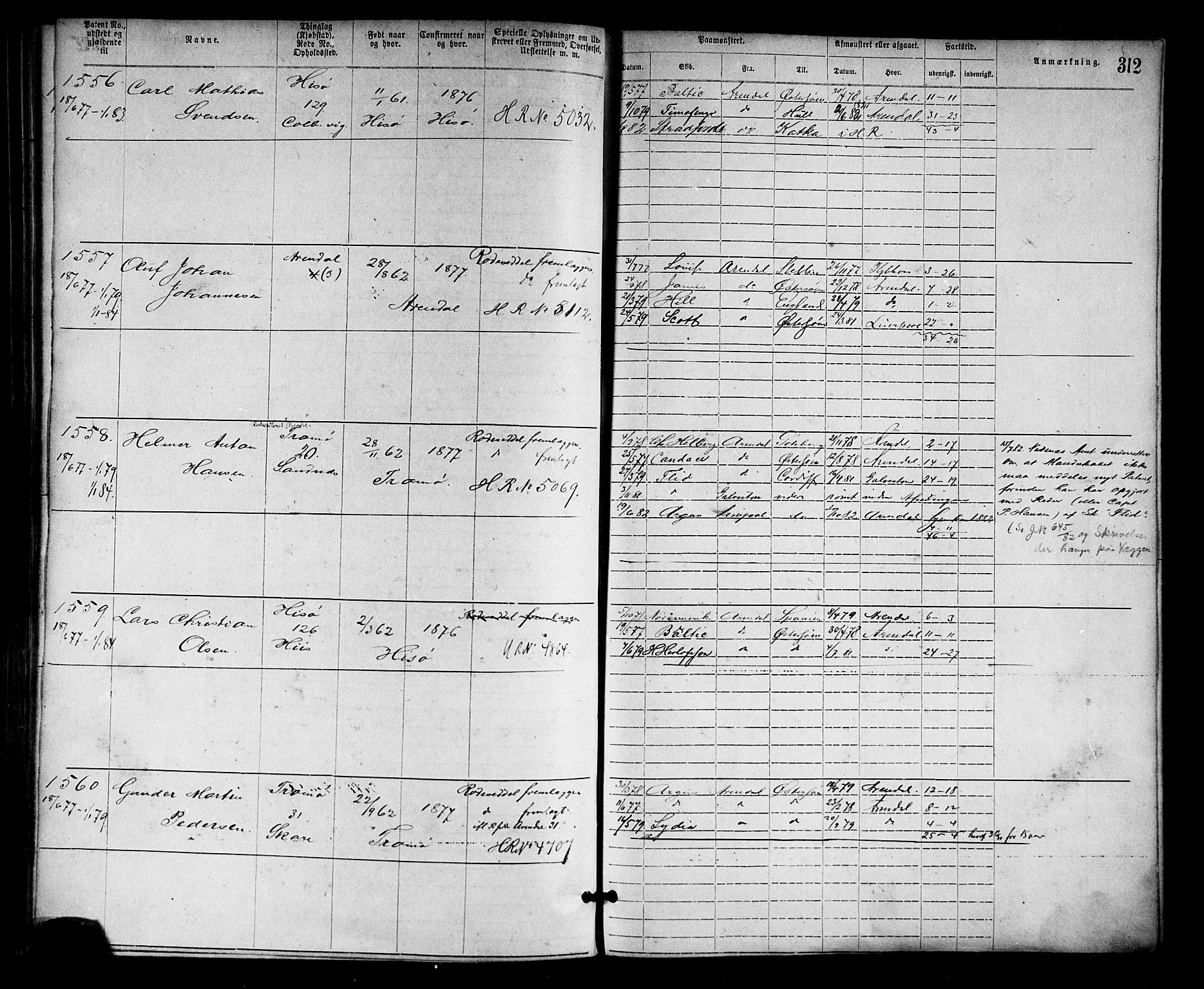 Arendal mønstringskrets, SAK/2031-0012/F/Fa/L0002: Annotasjonsrulle nr 1-1910 med register, S-2, 1868-1880, s. 345