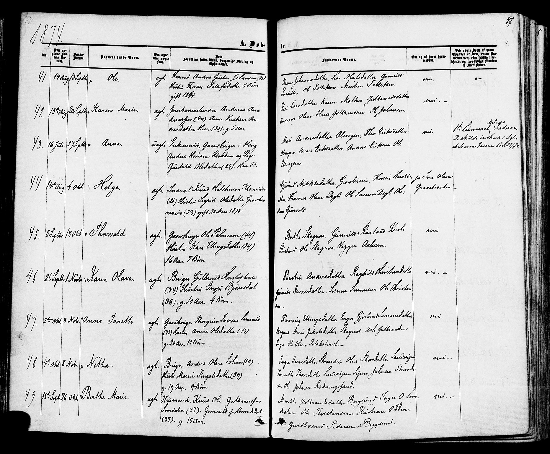 Ådal kirkebøker, AV/SAKO-A-248/F/Fa/L0001: Ministerialbok nr. I 1, 1857-1883, s. 87
