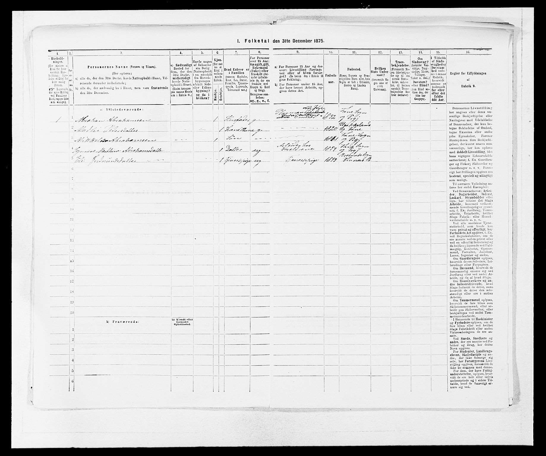 SAB, Folketelling 1875 for 1249P Fana prestegjeld, 1875, s. 907