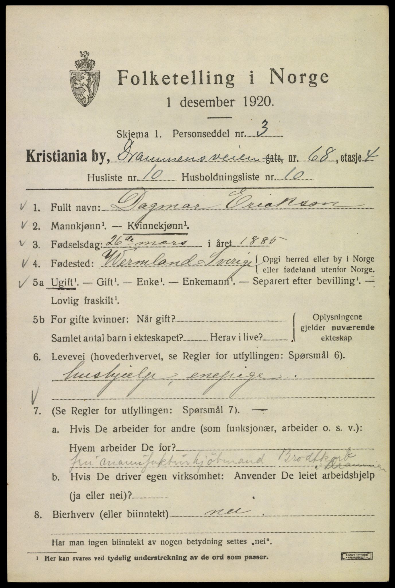 SAO, Folketelling 1920 for 0301 Kristiania kjøpstad, 1920, s. 202295