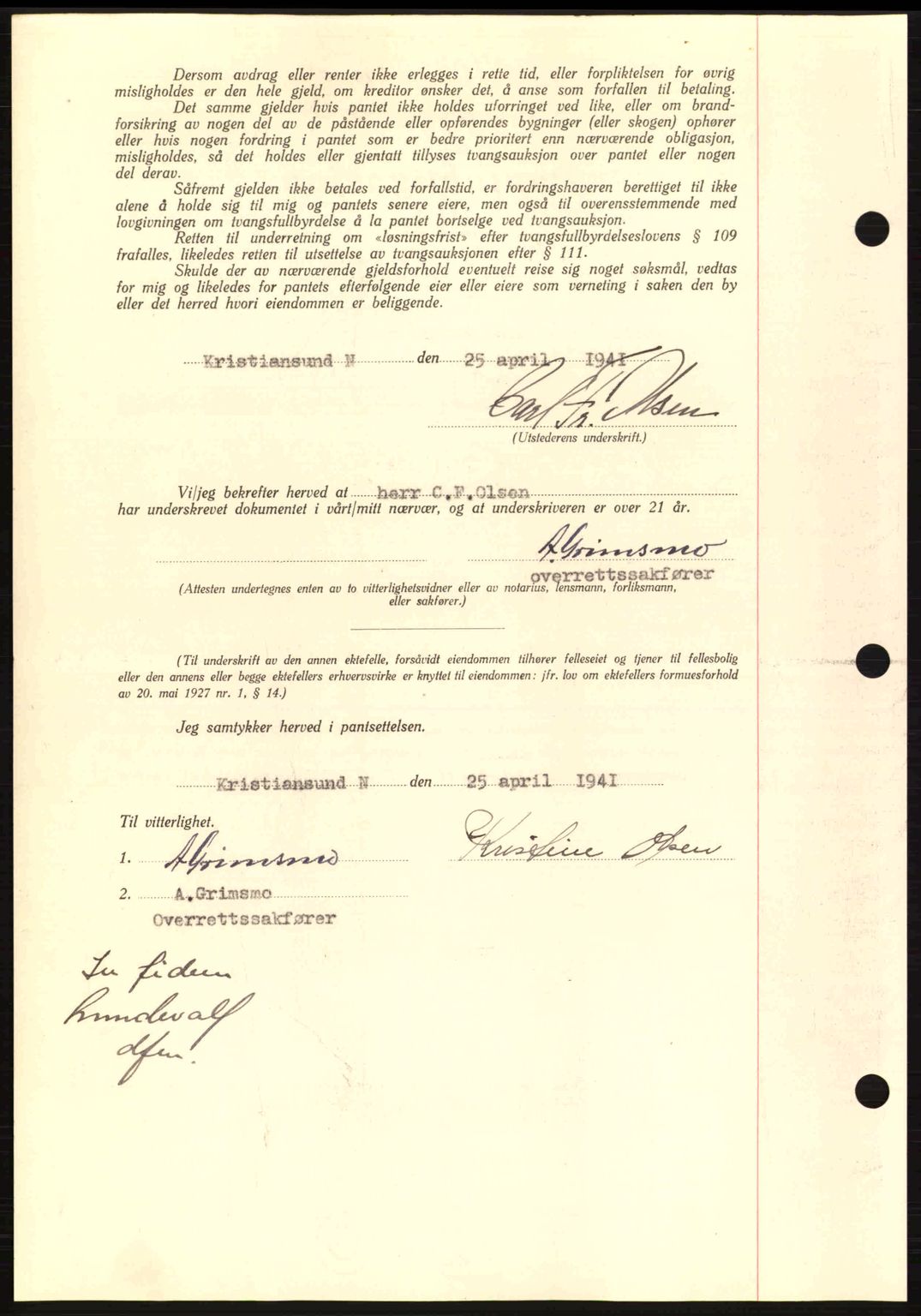 Kristiansund byfogd, AV/SAT-A-4587/A/27: Pantebok nr. 33, 1939-1941, Dagboknr: 297/1941