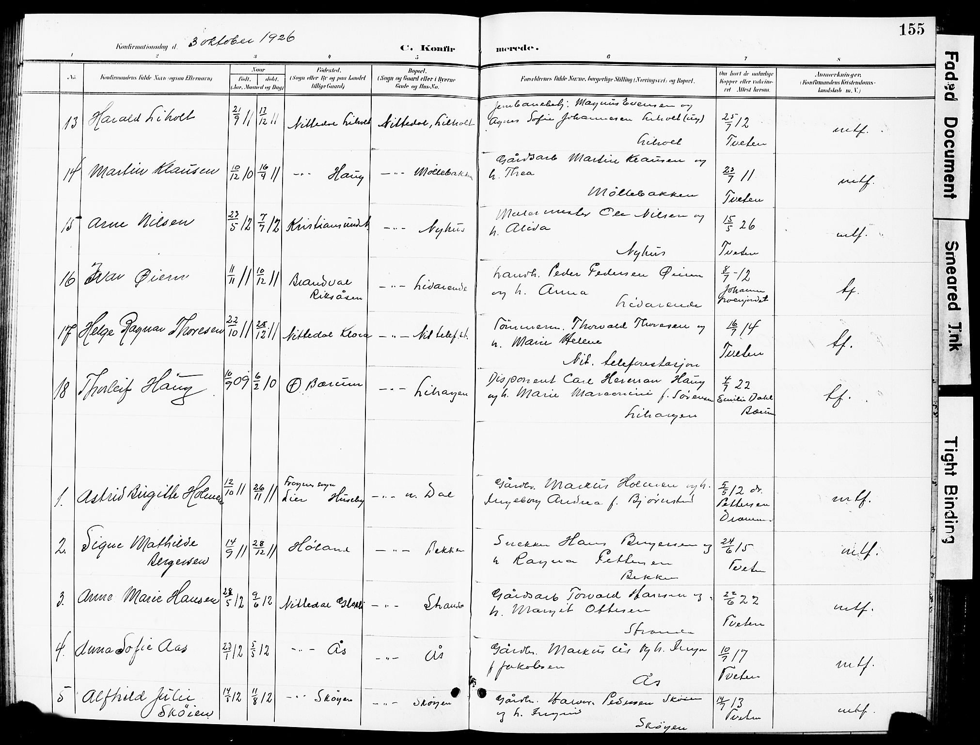 Nittedal prestekontor Kirkebøker, AV/SAO-A-10365a/G/Ga/L0003: Klokkerbok nr. I 3, 1902-1929, s. 155