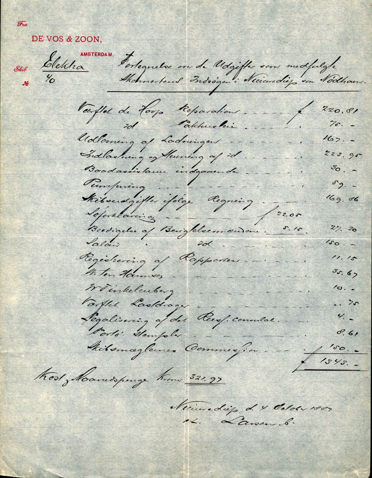 Pa 63 - Østlandske skibsassuranceforening, VEMU/A-1079/G/Ga/L0020/0009: Havaridokumenter / Atlanta, Britania, Electra, Schadberg, 1887, s. 11