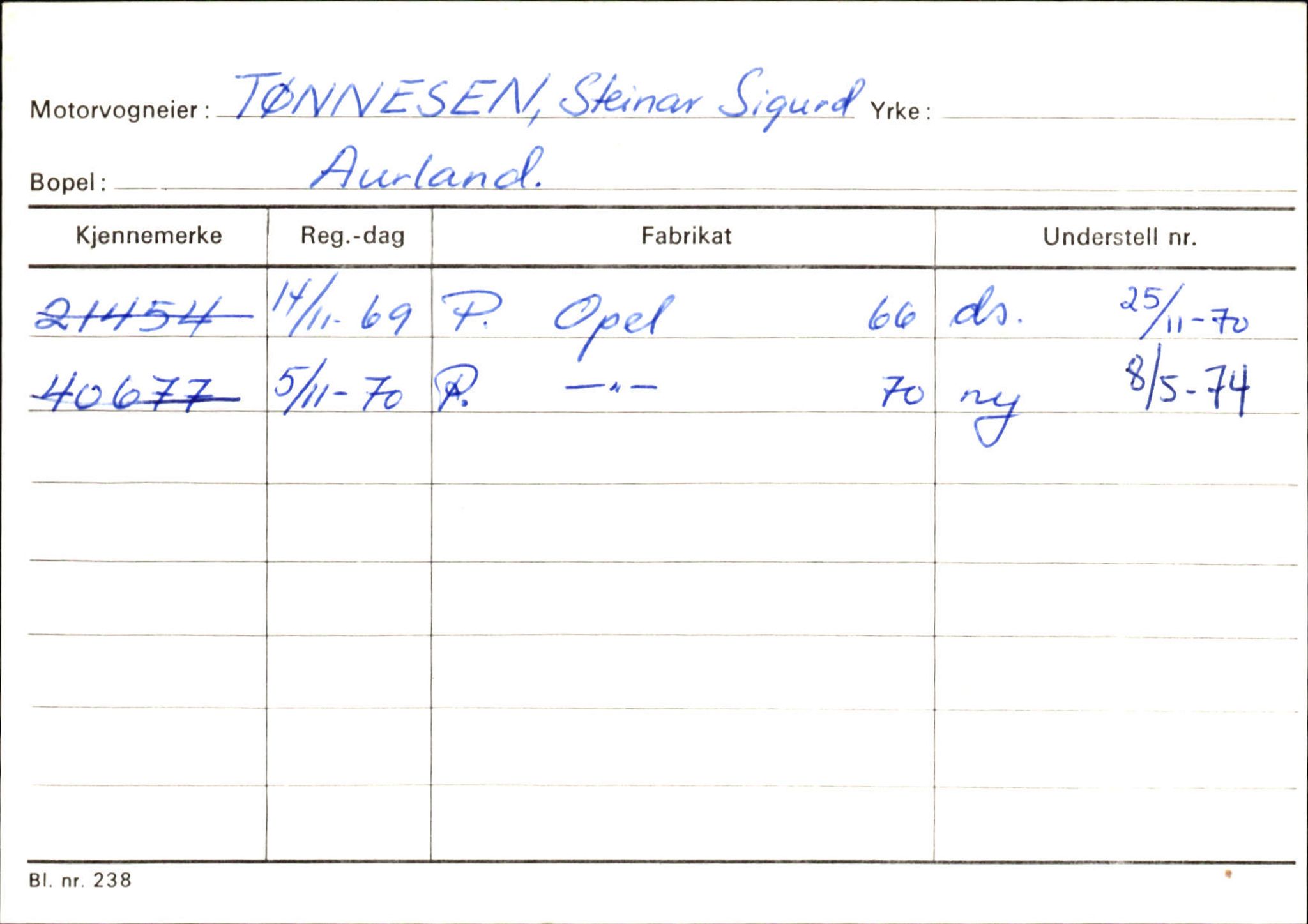 Statens vegvesen, Sogn og Fjordane vegkontor, SAB/A-5301/4/F/L0125: Eigarregister Sogndal V-Å. Aurland A-Å. Fjaler A-N, 1945-1975, s. 1197