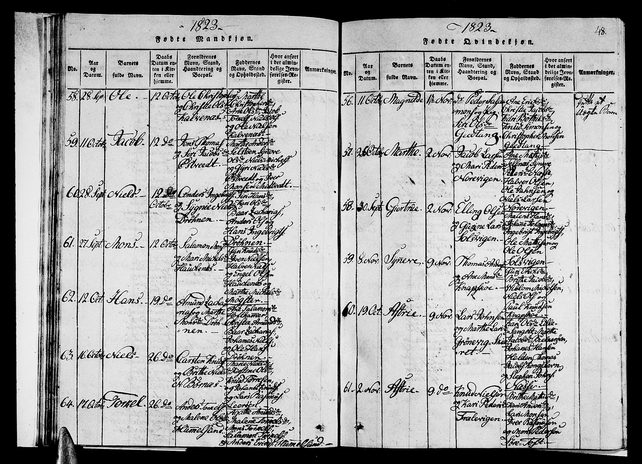 Sund sokneprestembete, AV/SAB-A-99930: Klokkerbok nr. A 1, 1816-1827, s. 48