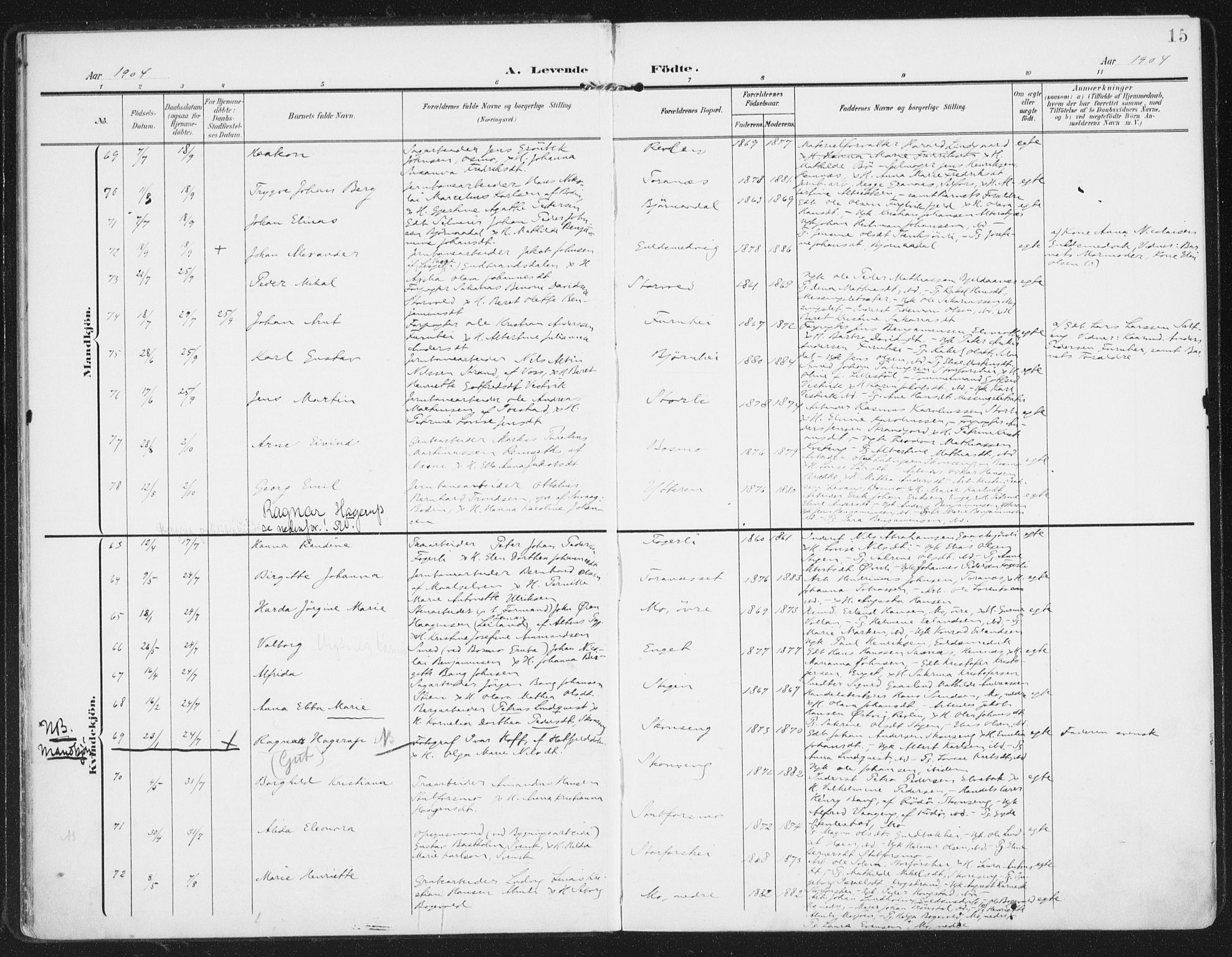 Ministerialprotokoller, klokkerbøker og fødselsregistre - Nordland, AV/SAT-A-1459/827/L0402: Ministerialbok nr. 827A14, 1903-1912, s. 15