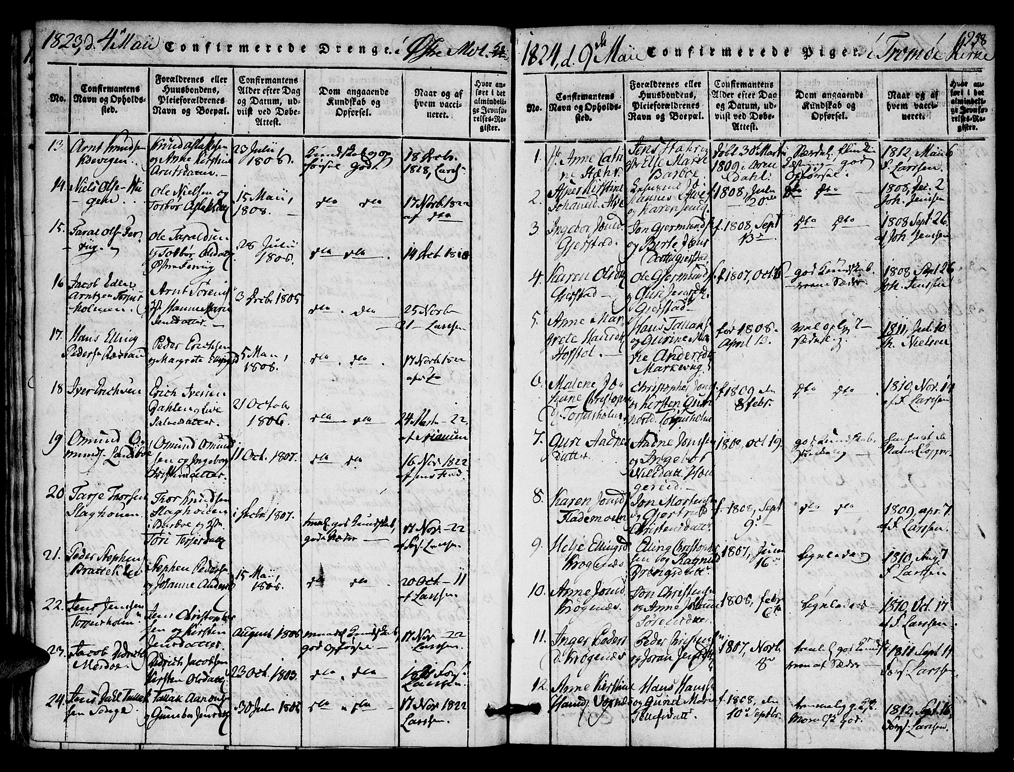 Austre Moland sokneprestkontor, AV/SAK-1111-0001/F/Fa/Faa/L0004: Ministerialbok nr. A 4, 1816-1824, s. 258