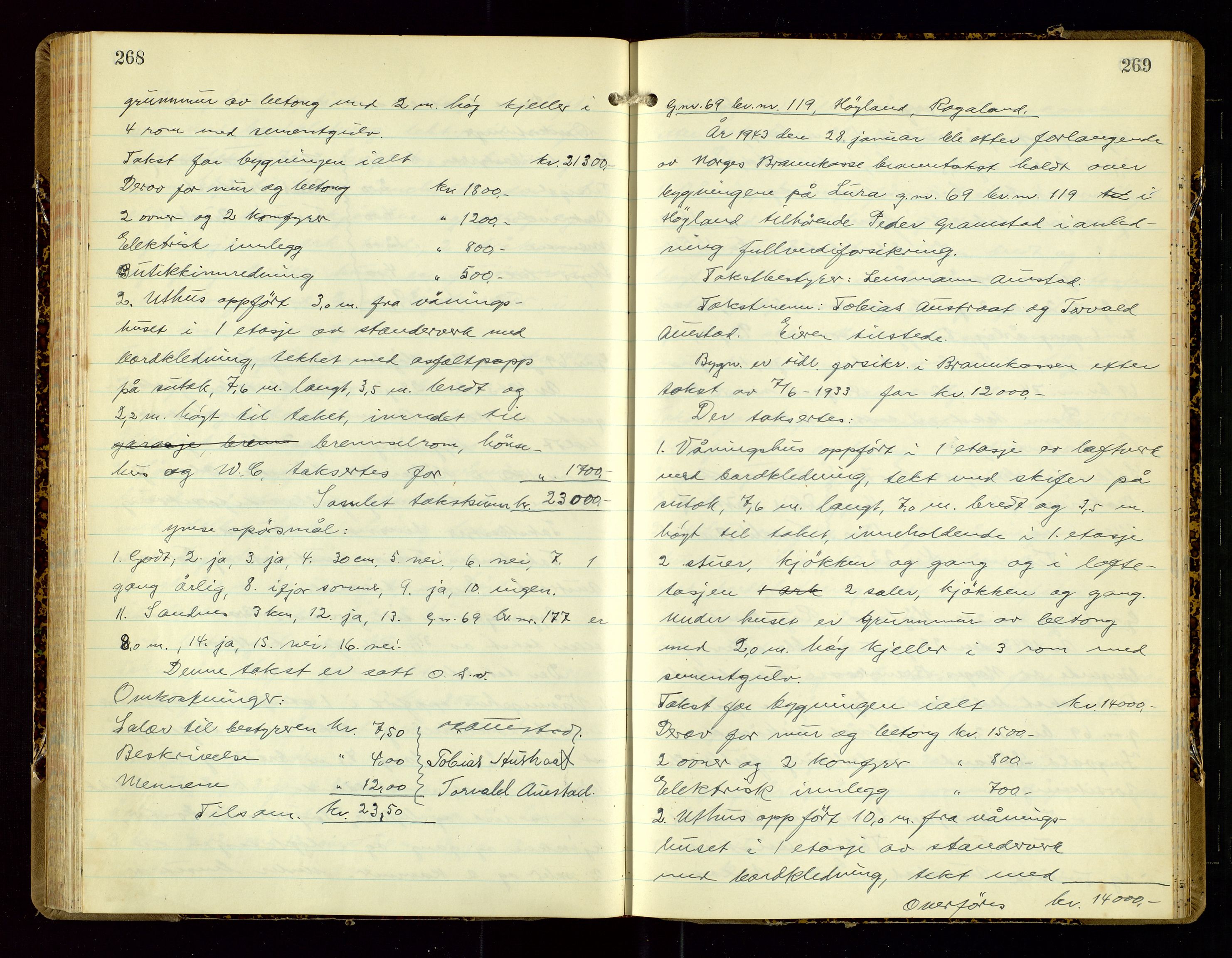 Høyland/Sandnes lensmannskontor, AV/SAST-A-100166/Goa/L0007: "Branntakstprotokoll", 1942-1943, s. 268-269