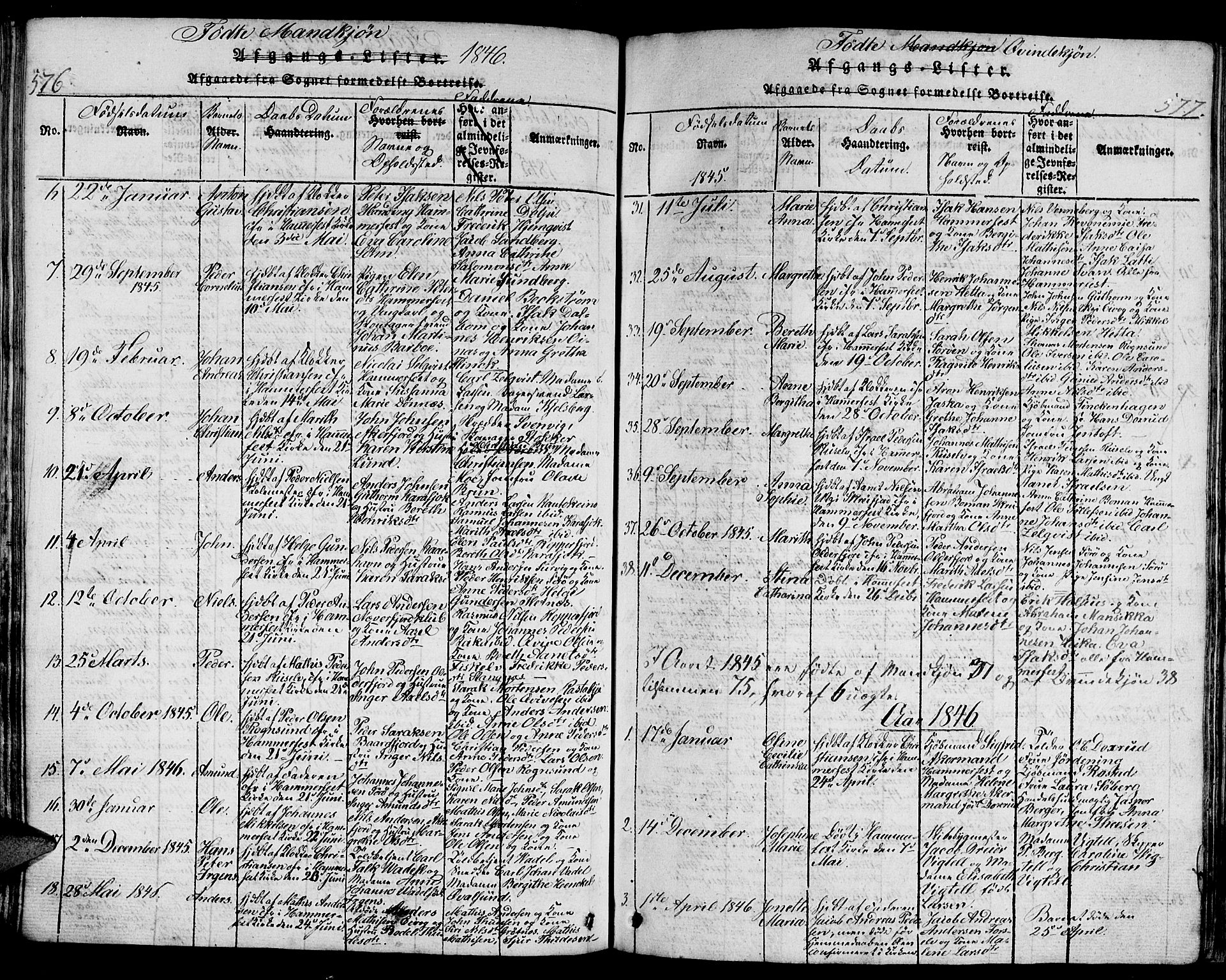 Hammerfest sokneprestkontor, AV/SATØ-S-1347/H/Hb/L0001.klokk: Klokkerbok nr. 1, 1822-1850, s. 576-577