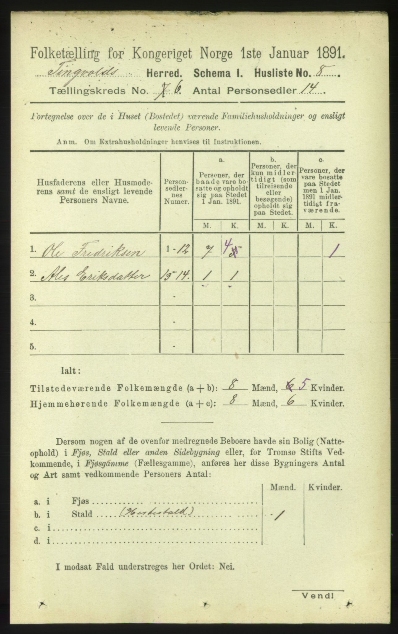 RA, Folketelling 1891 for 1560 Tingvoll herred, 1891, s. 2377