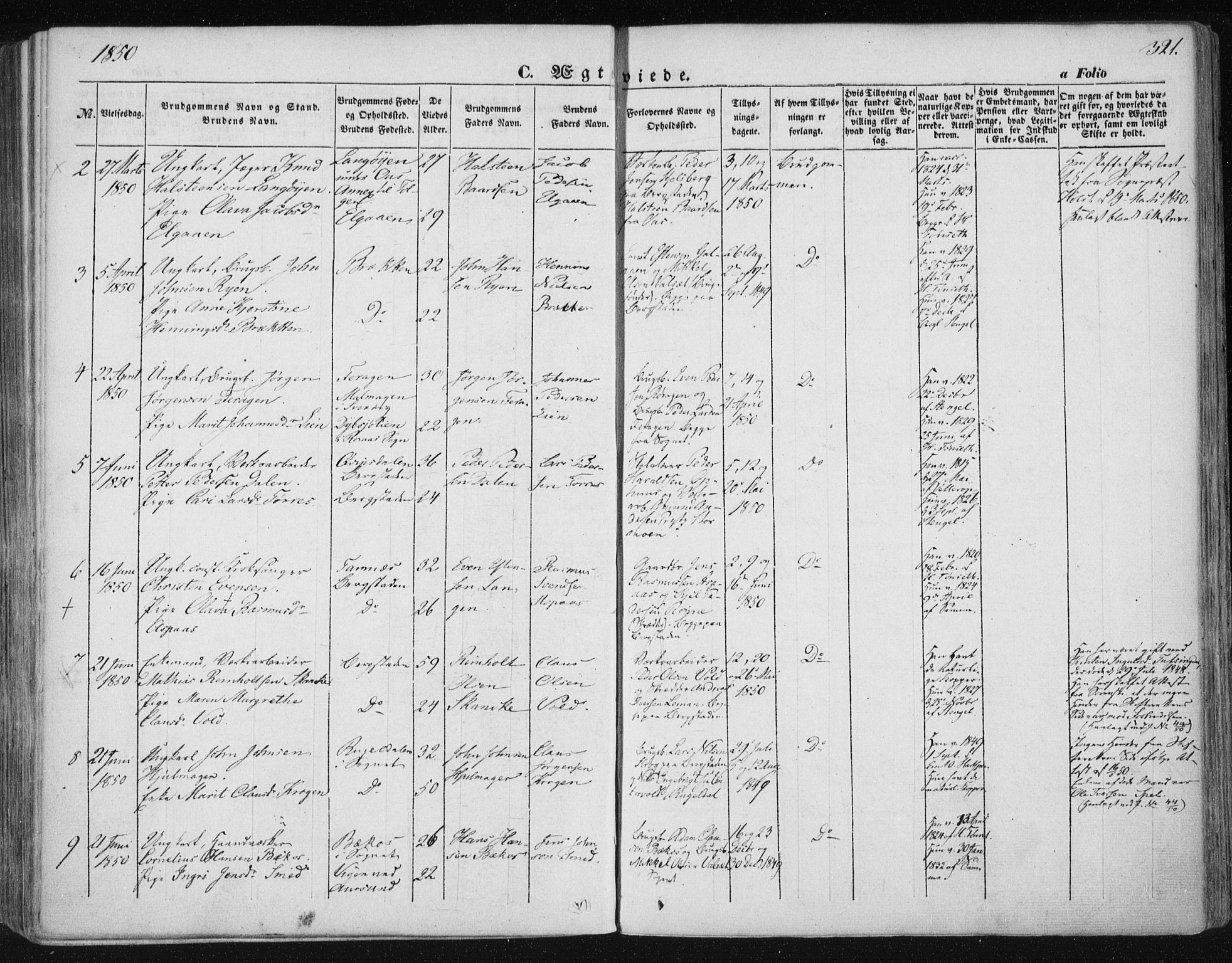 Ministerialprotokoller, klokkerbøker og fødselsregistre - Sør-Trøndelag, SAT/A-1456/681/L0931: Ministerialbok nr. 681A09, 1845-1859, s. 321