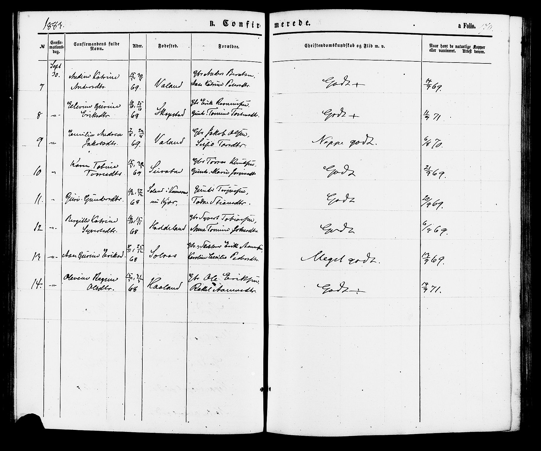 Holum sokneprestkontor, SAK/1111-0022/F/Fa/Faa/L0006: Ministerialbok nr. A 6, 1865-1883, s. 170