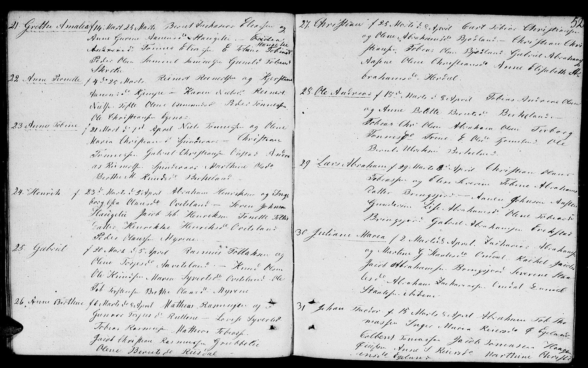 Lyngdal sokneprestkontor, AV/SAK-1111-0029/F/Fb/Fbc/L0002: Klokkerbok nr. B 2, 1849-1864, s. 52