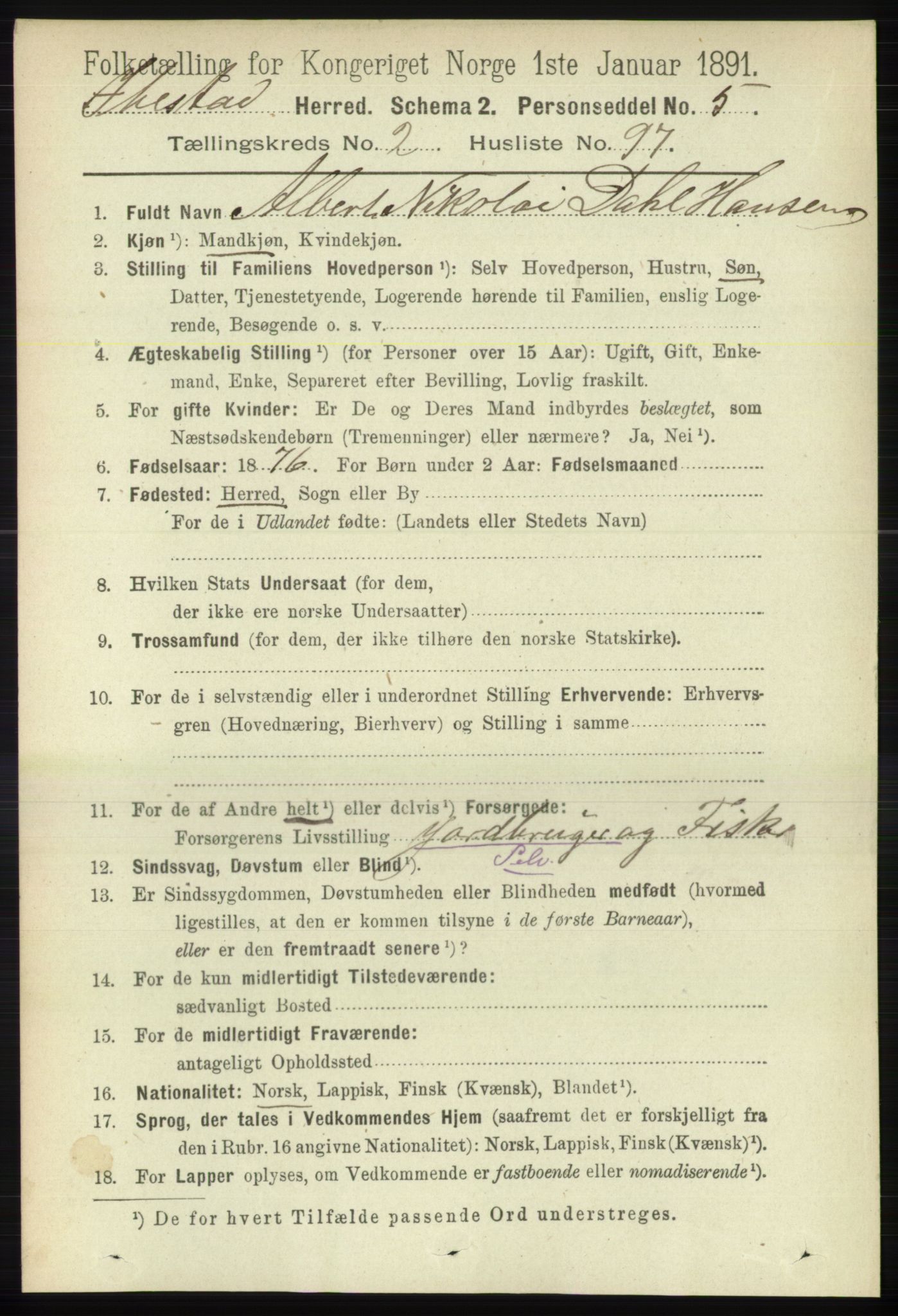 RA, Folketelling 1891 for 1917 Ibestad herred, 1891, s. 1449