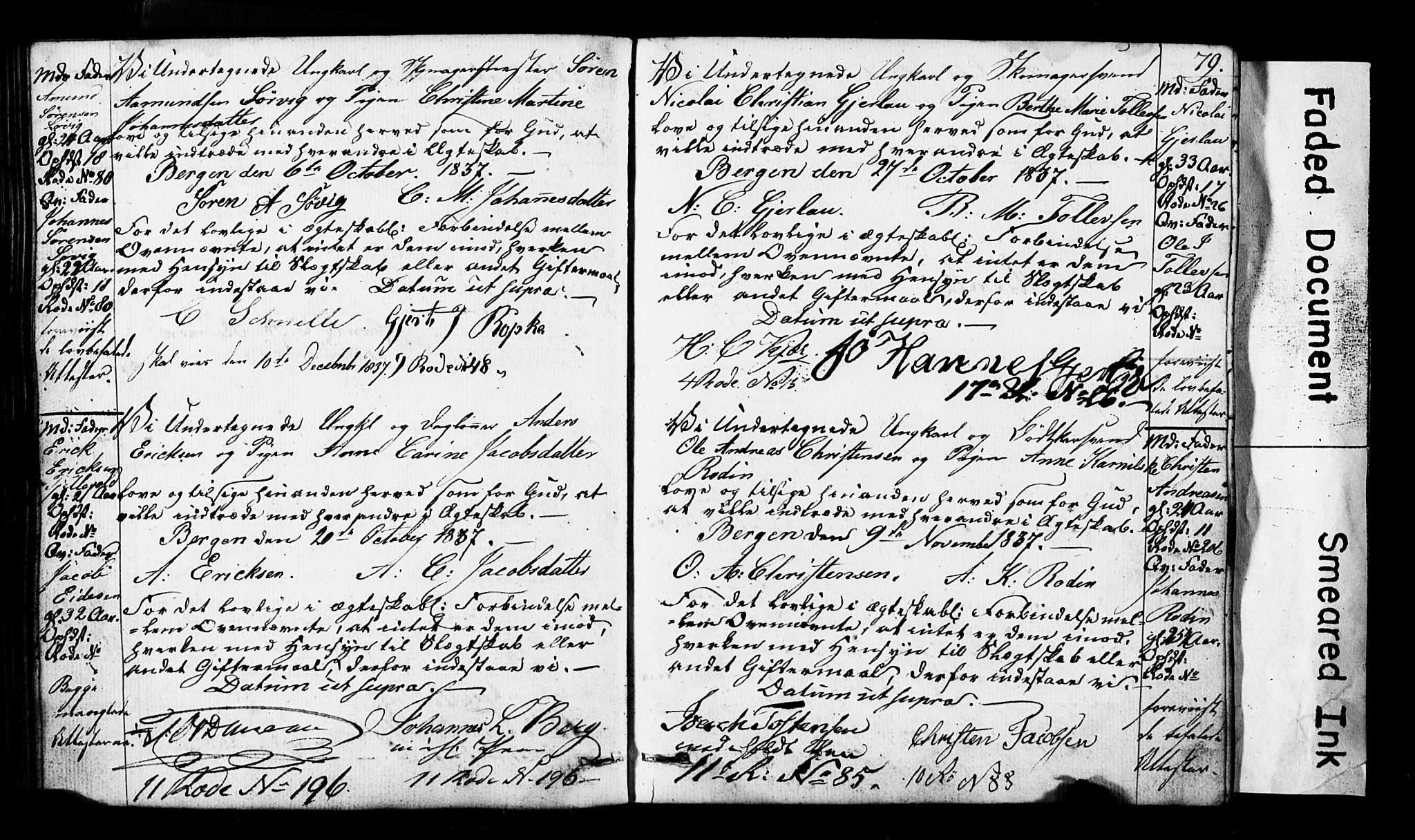 Domkirken sokneprestembete, SAB/A-74801: Forlovererklæringer nr. II.5.3, 1832-1845, s. 79