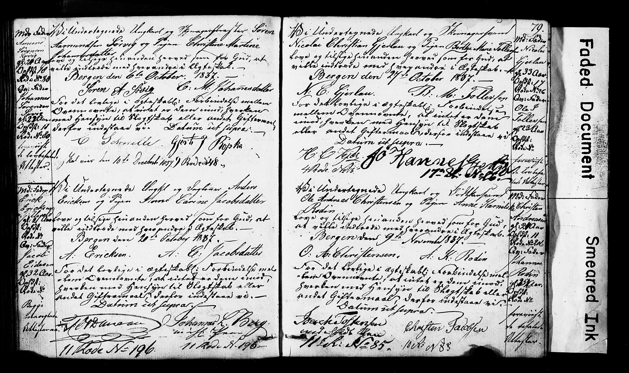 Domkirken sokneprestembete, AV/SAB-A-74801: Forlovererklæringer nr. II.5.3, 1832-1845, s. 79