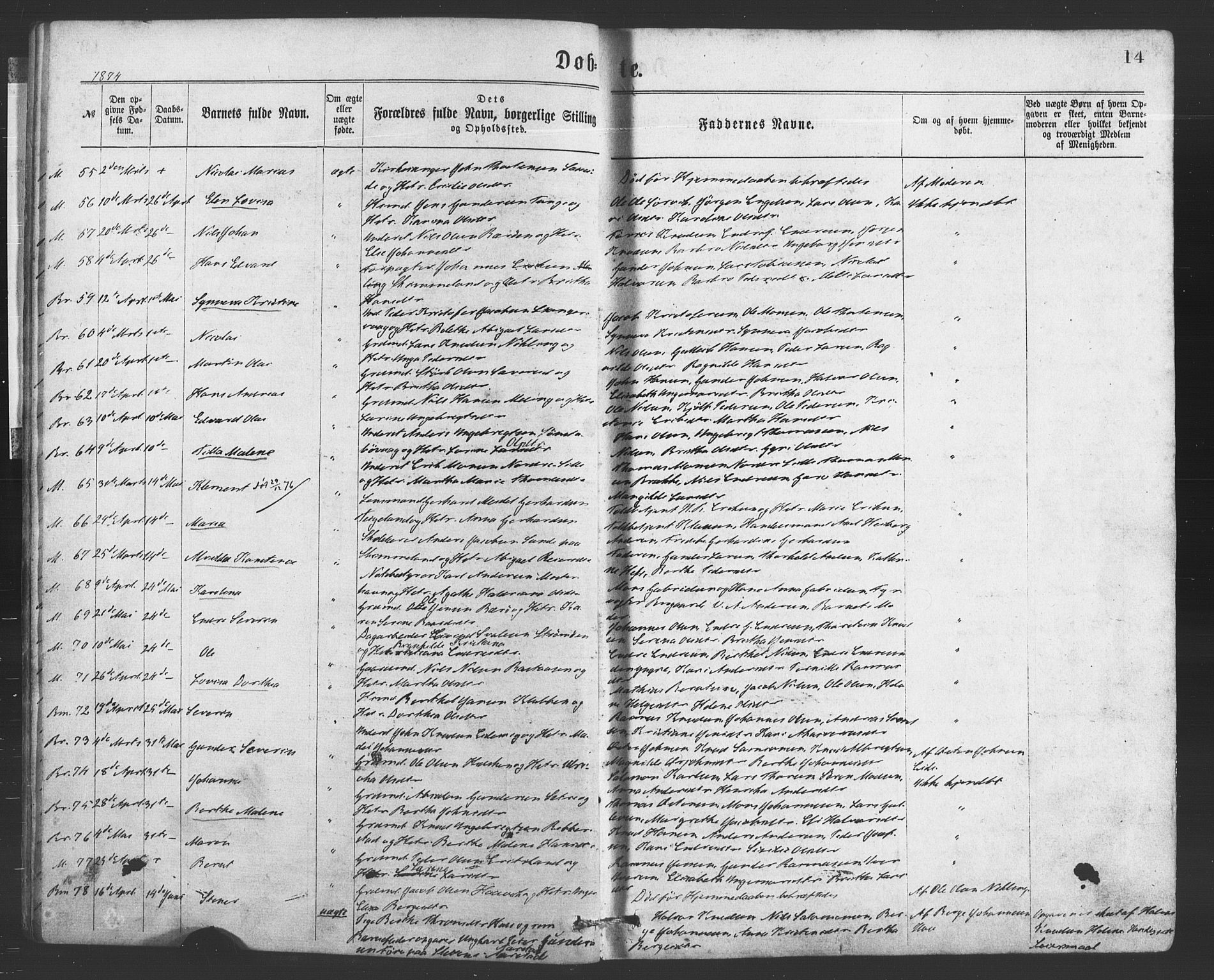Finnås sokneprestembete, AV/SAB-A-99925/H/Ha/Haa/Haaa/L0009: Ministerialbok nr. A 9, 1873-1881, s. 14