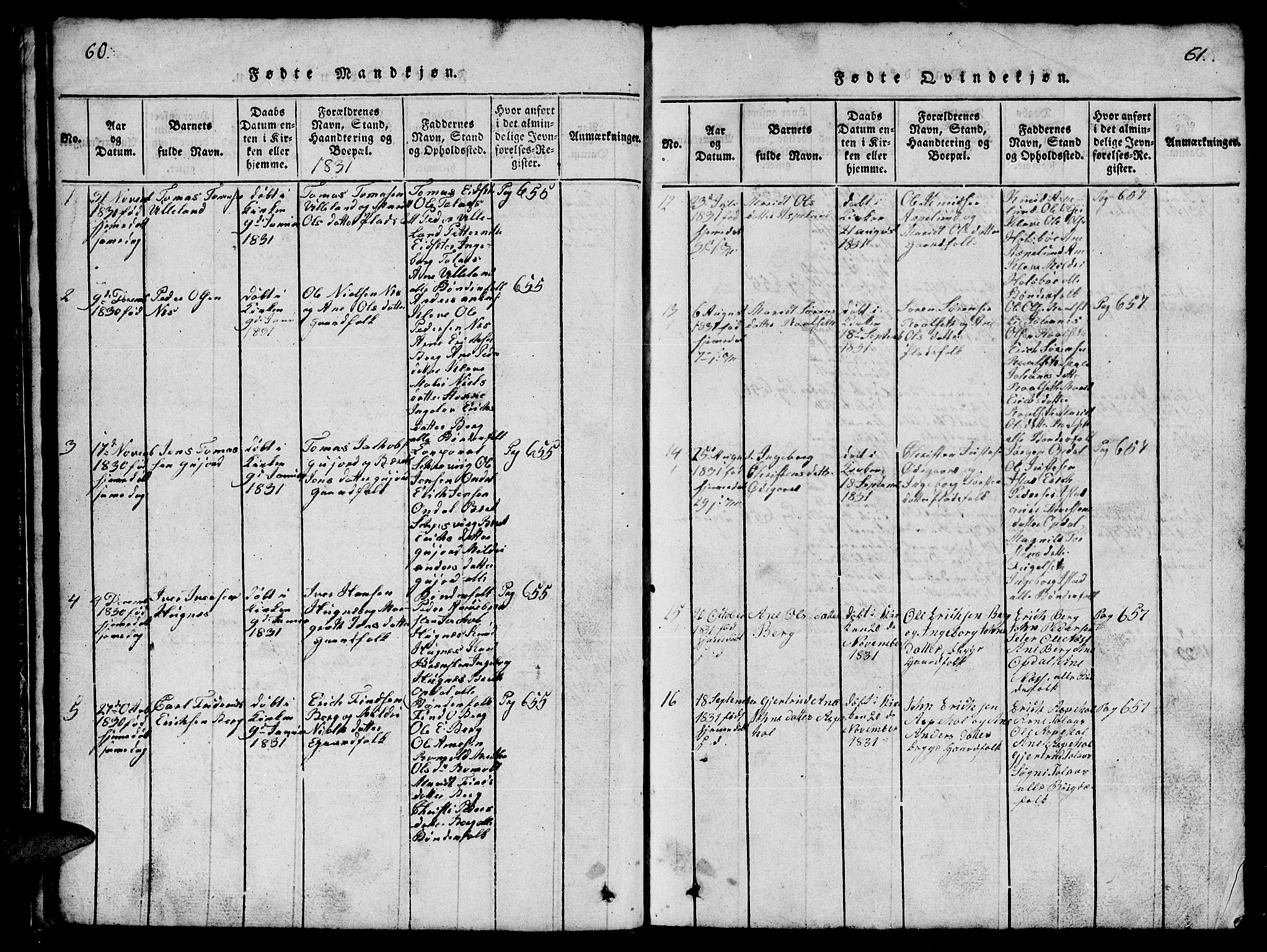 Ministerialprotokoller, klokkerbøker og fødselsregistre - Møre og Romsdal, AV/SAT-A-1454/557/L0683: Klokkerbok nr. 557C01, 1818-1862, s. 60-61