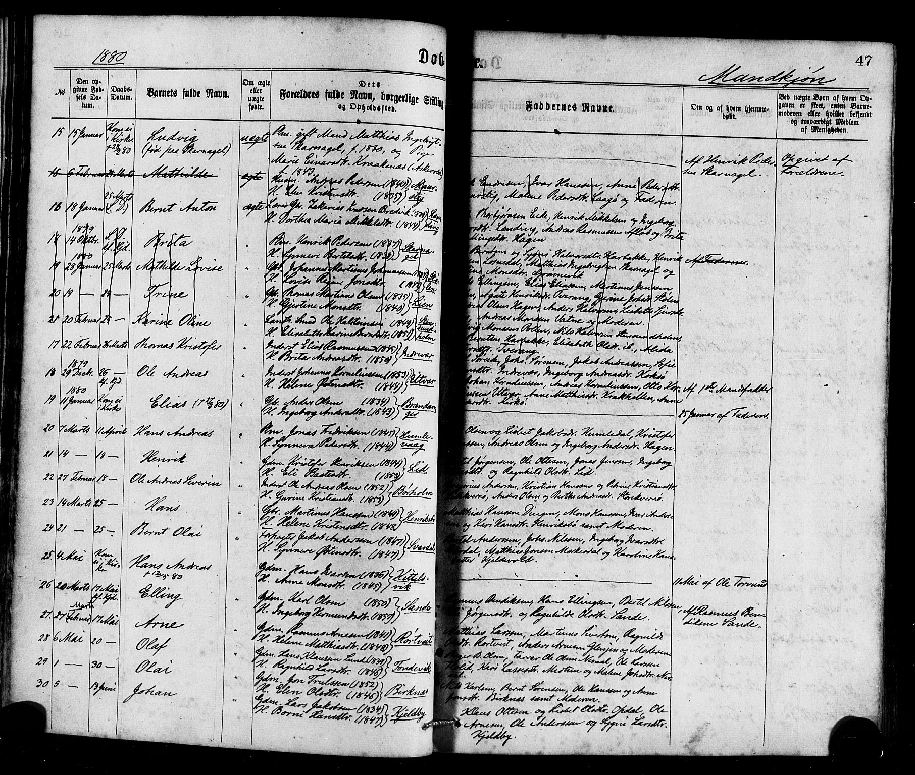Gulen sokneprestembete, AV/SAB-A-80201/H/Haa/Haaa/L0023: Ministerialbok nr. A 23, 1870-1880, s. 47