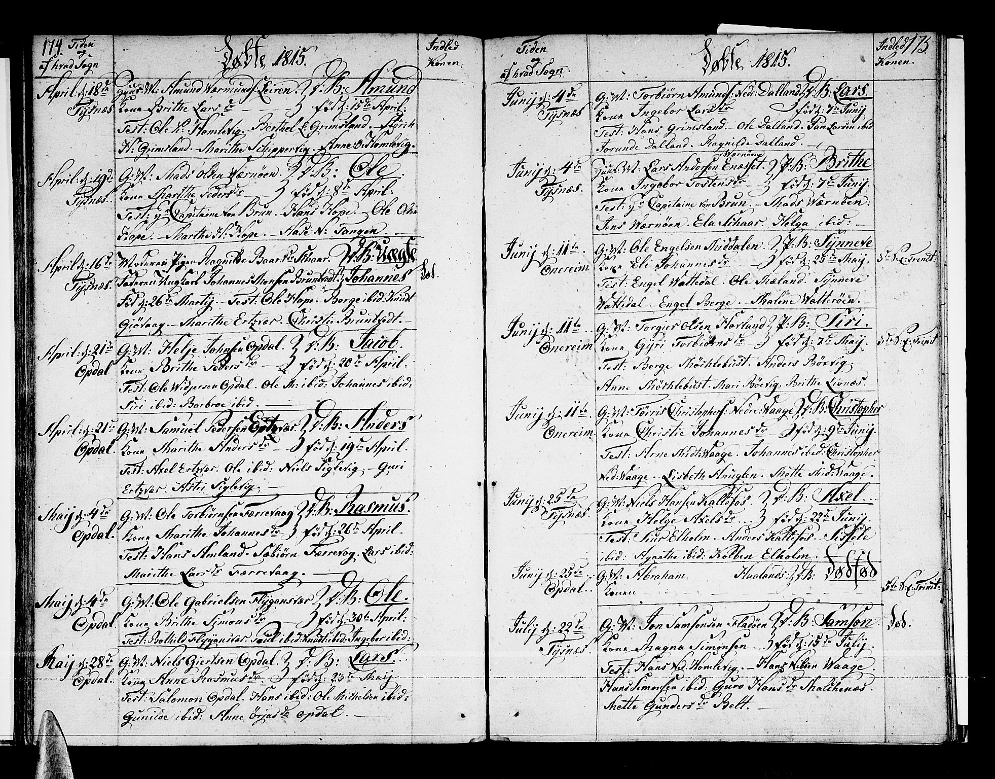 Tysnes sokneprestembete, SAB/A-78601/H/Haa: Ministerialbok nr. A 6, 1804-1816, s. 174-175