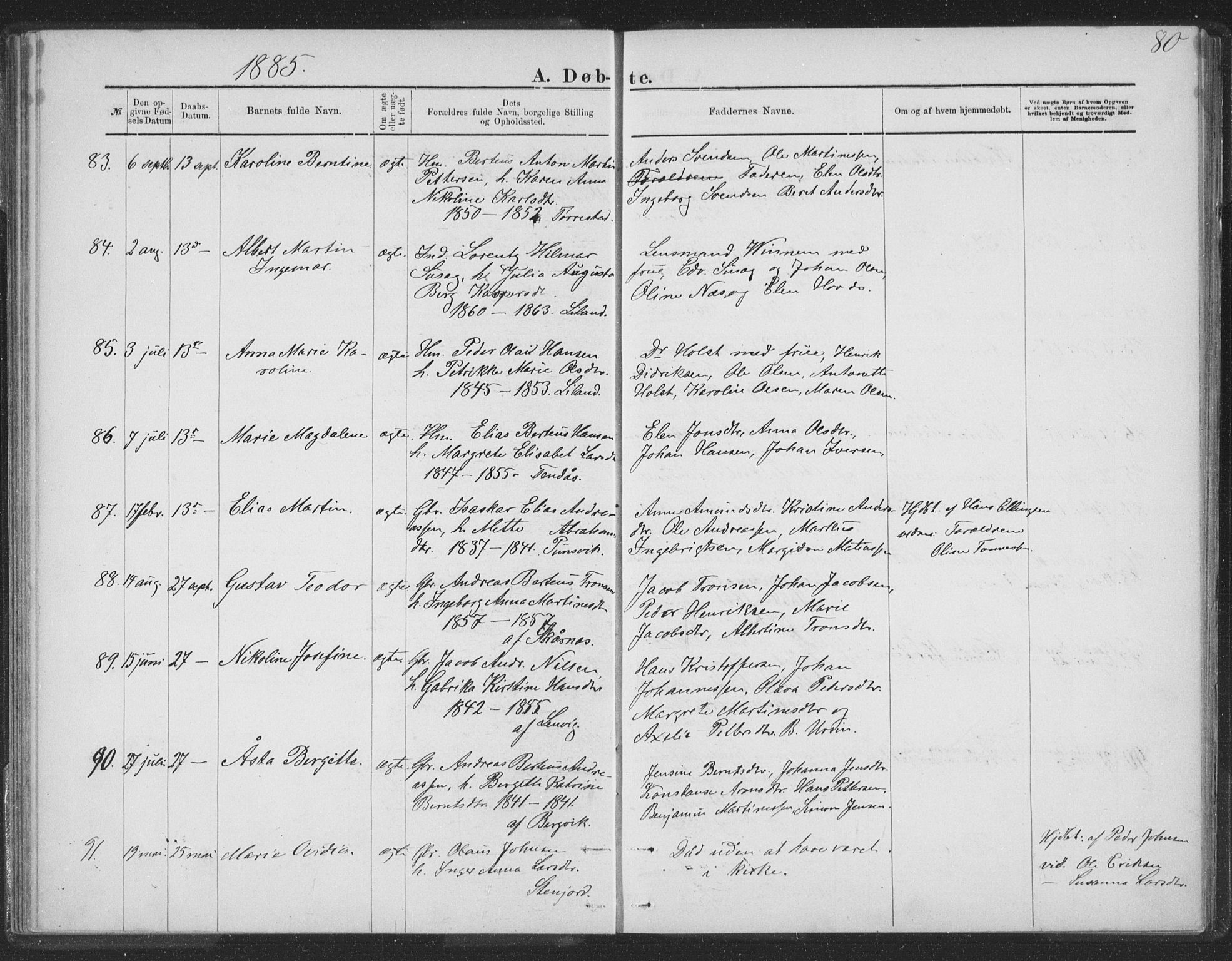 Ministerialprotokoller, klokkerbøker og fødselsregistre - Nordland, AV/SAT-A-1459/863/L0913: Klokkerbok nr. 863C03, 1877-1885, s. 80