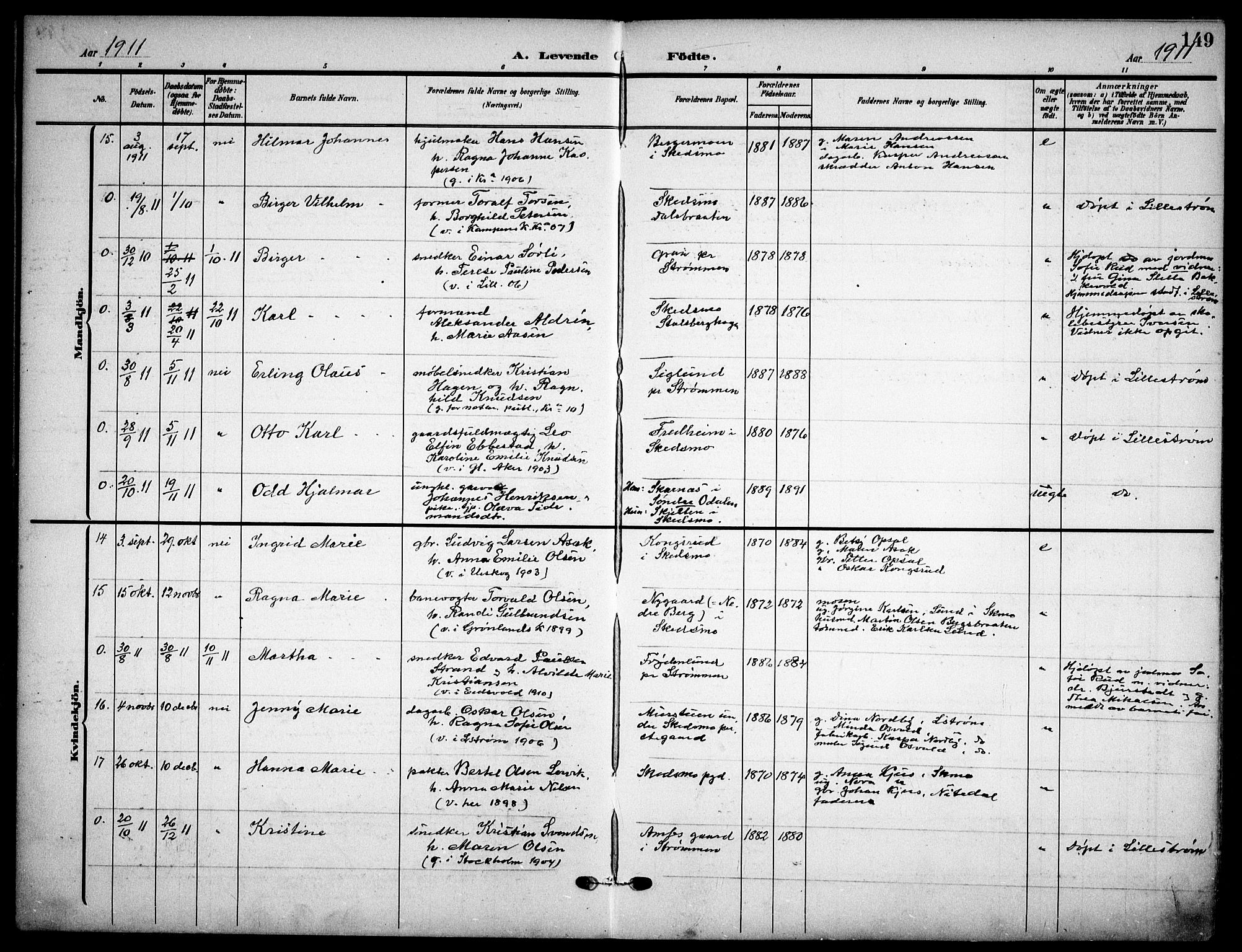 Skedsmo prestekontor Kirkebøker, AV/SAO-A-10033a/F/Fa/L0015: Ministerialbok nr. I 15, 1902-1917, s. 149