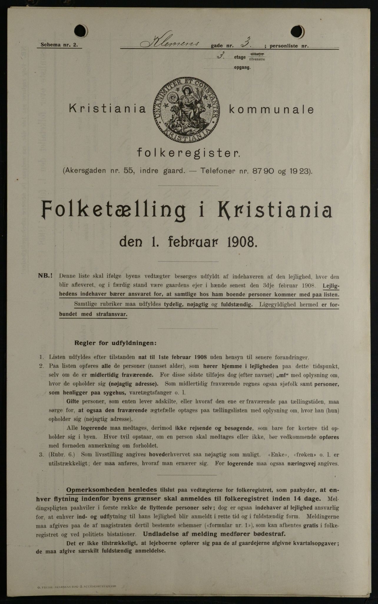 OBA, Kommunal folketelling 1.2.1908 for Kristiania kjøpstad, 1908, s. 12016