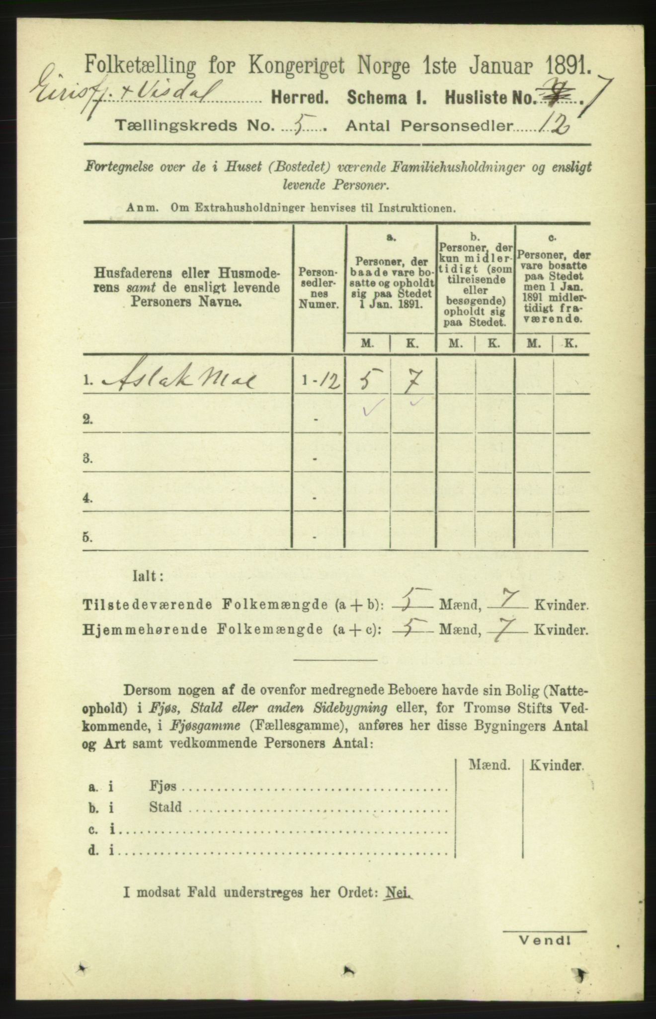 RA, Folketelling 1891 for 1542 Eresfjord og Vistdal herred, 1891, s. 1049