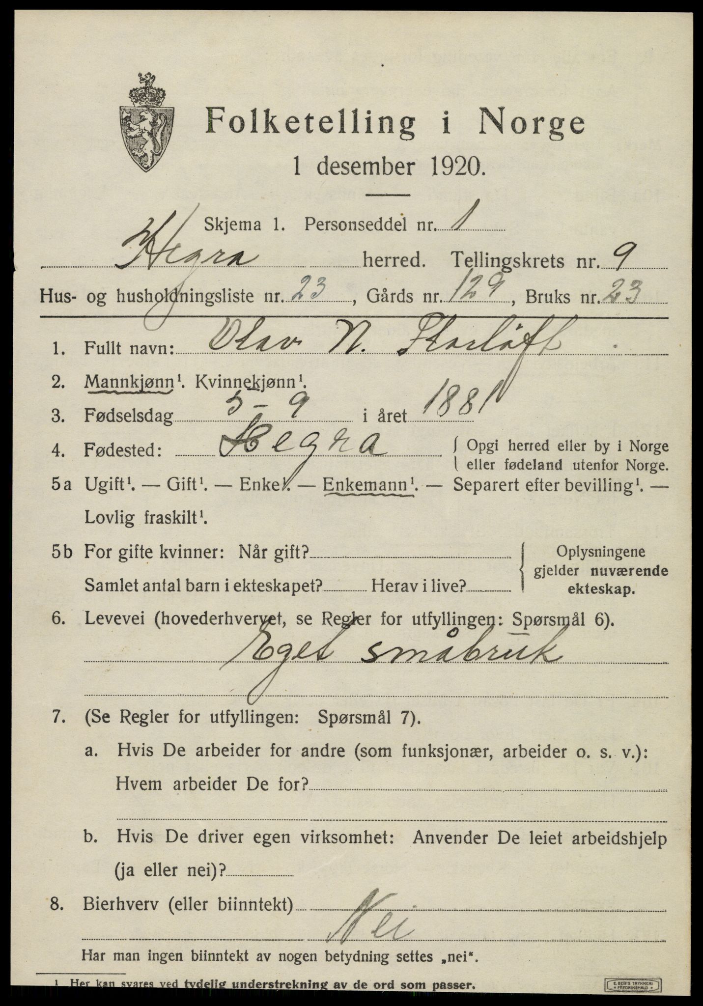SAT, Folketelling 1920 for 1712 Hegra herred, 1920, s. 6220