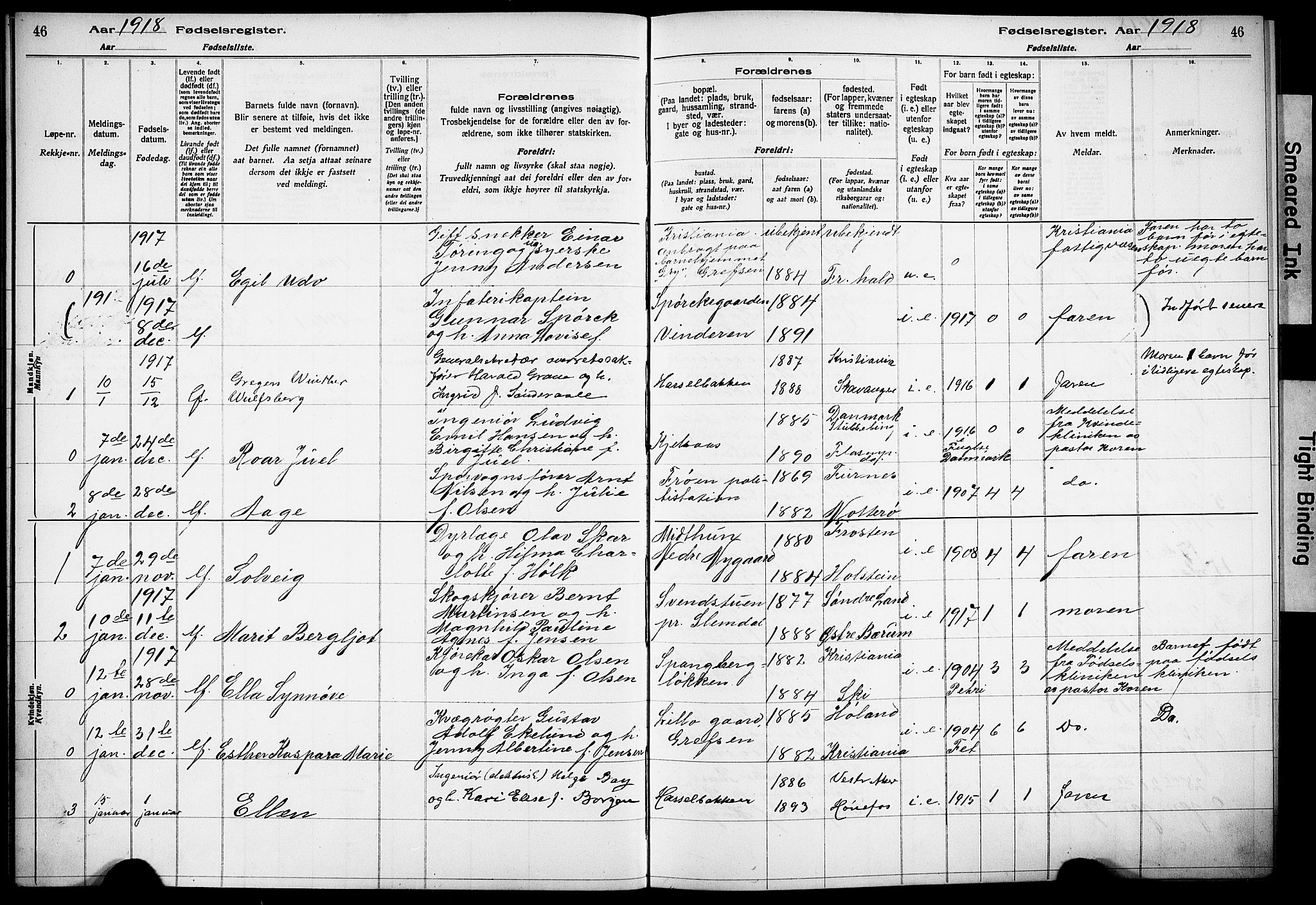 Vestre Aker prestekontor Kirkebøker, AV/SAO-A-10025/J/Ja/L0001: Fødselsregister nr. 1, 1916-1922, s. 46