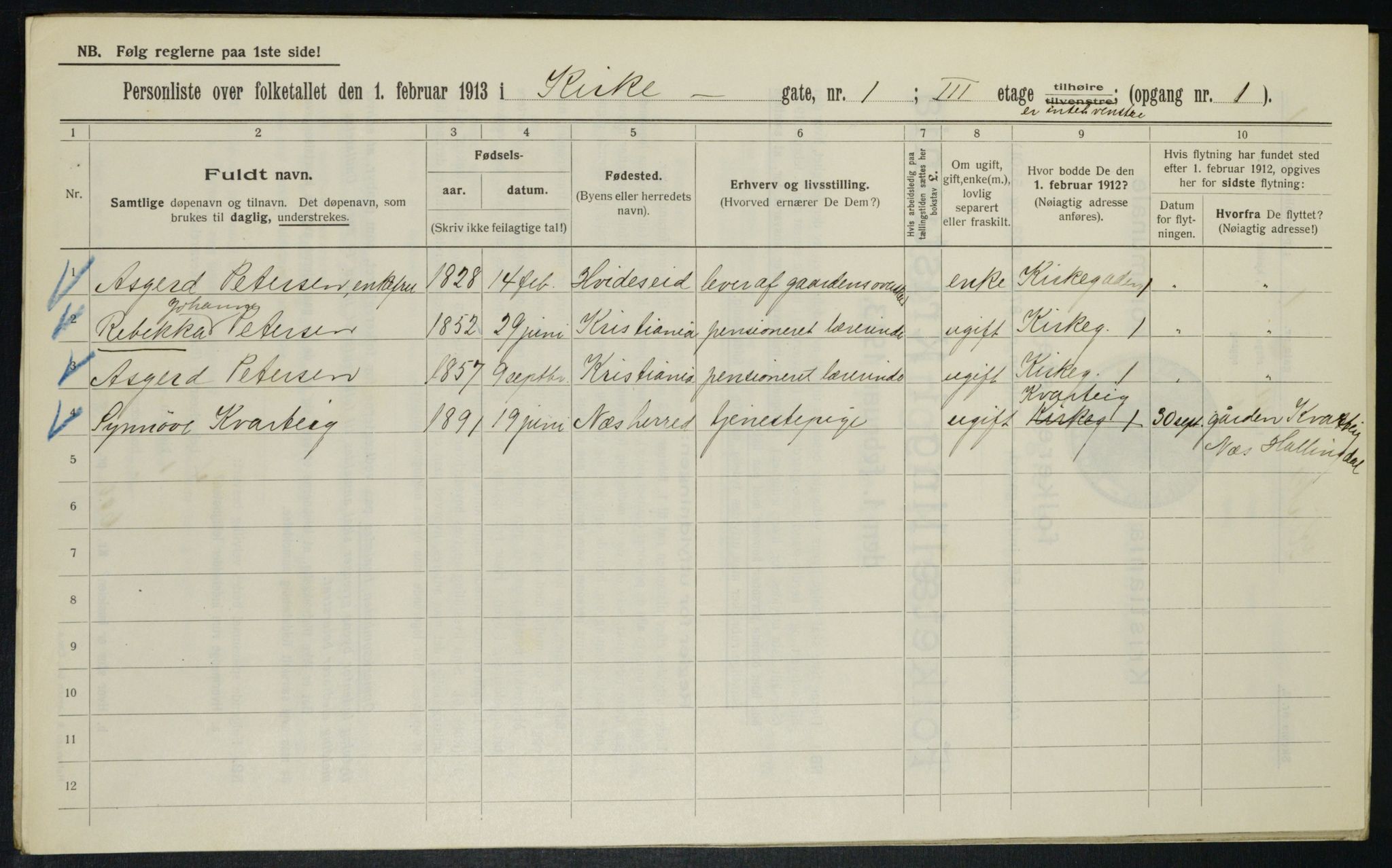 OBA, Kommunal folketelling 1.2.1913 for Kristiania, 1913, s. 49467