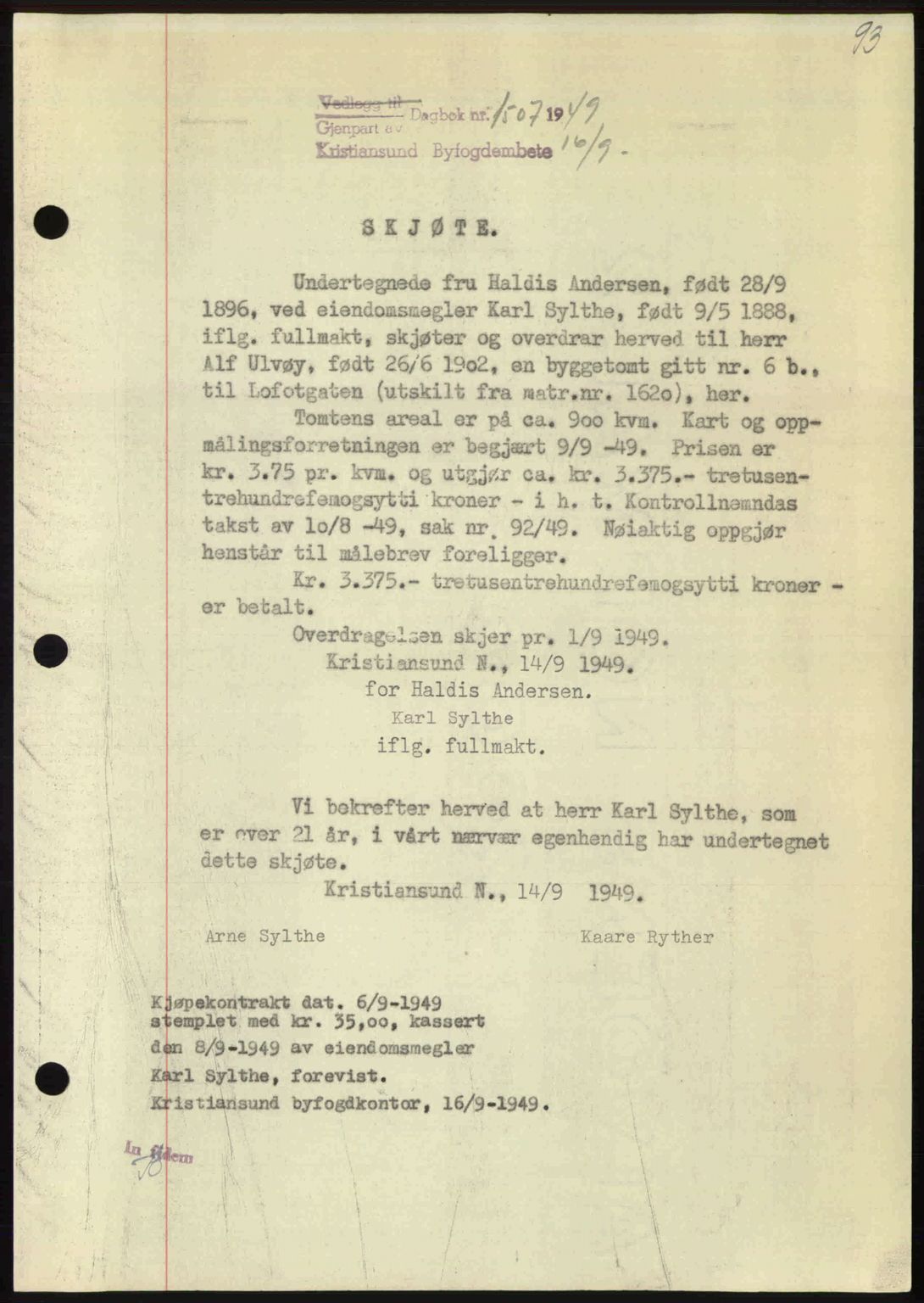 Kristiansund byfogd, AV/SAT-A-4587/A/27: Pantebok nr. 46, 1949-1950, Dagboknr: 1507/1949