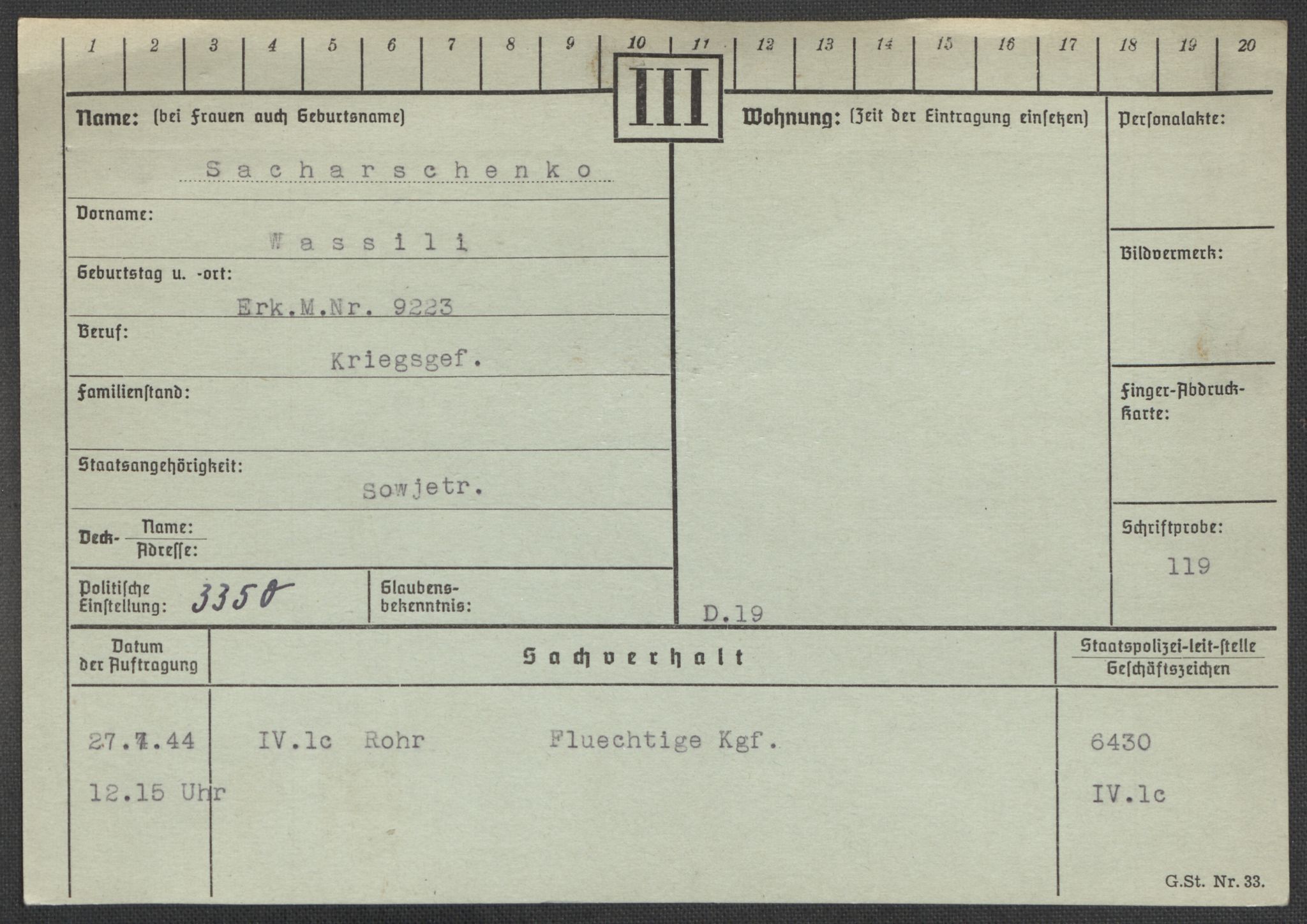 Befehlshaber der Sicherheitspolizei und des SD, RA/RAFA-5969/E/Ea/Eaa/L0009: Register over norske fanger i Møllergata 19: Ru-Sy, 1940-1945, s. 230