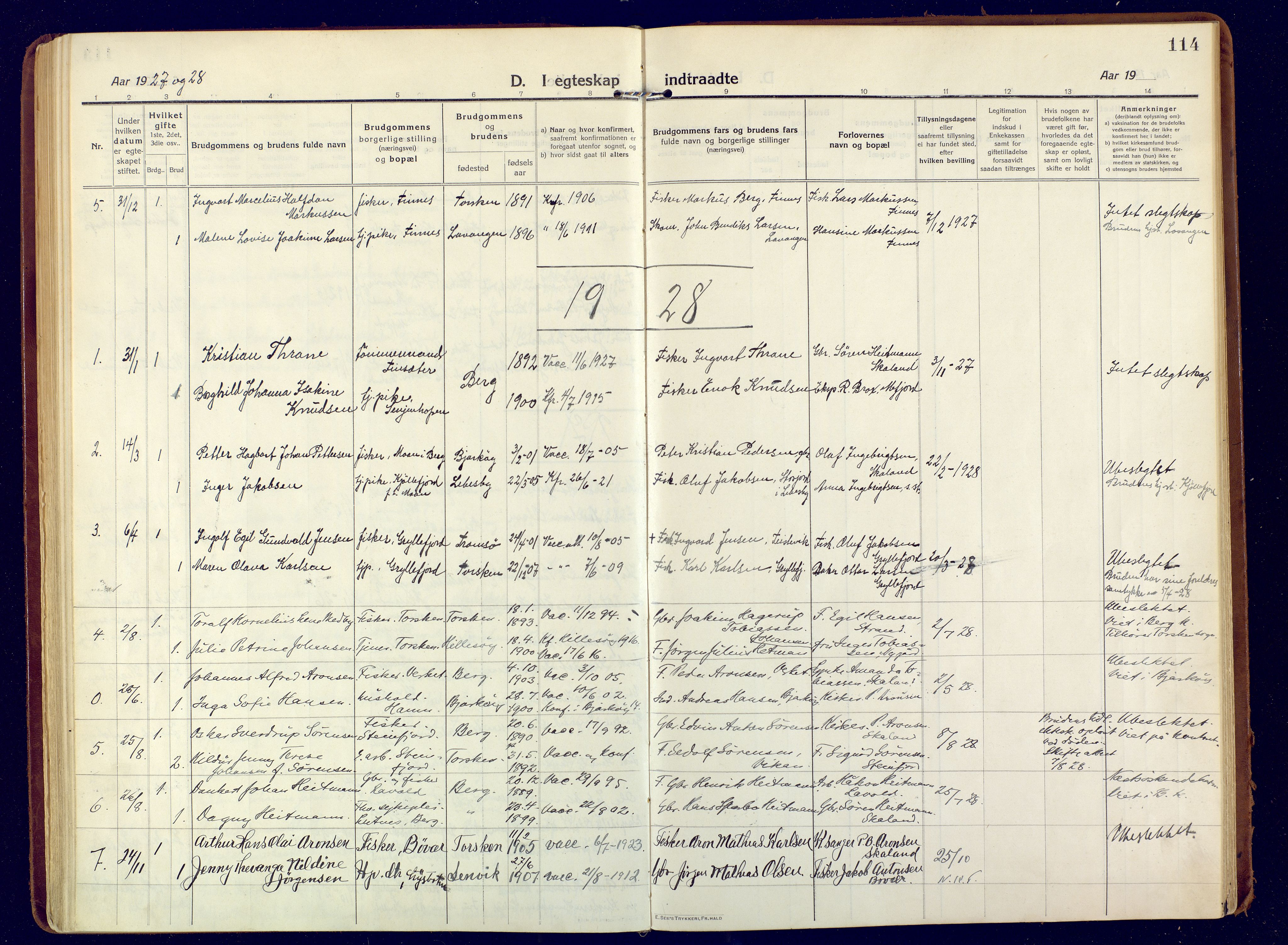 Berg sokneprestkontor, AV/SATØ-S-1318/G/Ga/Gaa/L0009kirke: Ministerialbok nr. 9, 1916-1928, s. 114