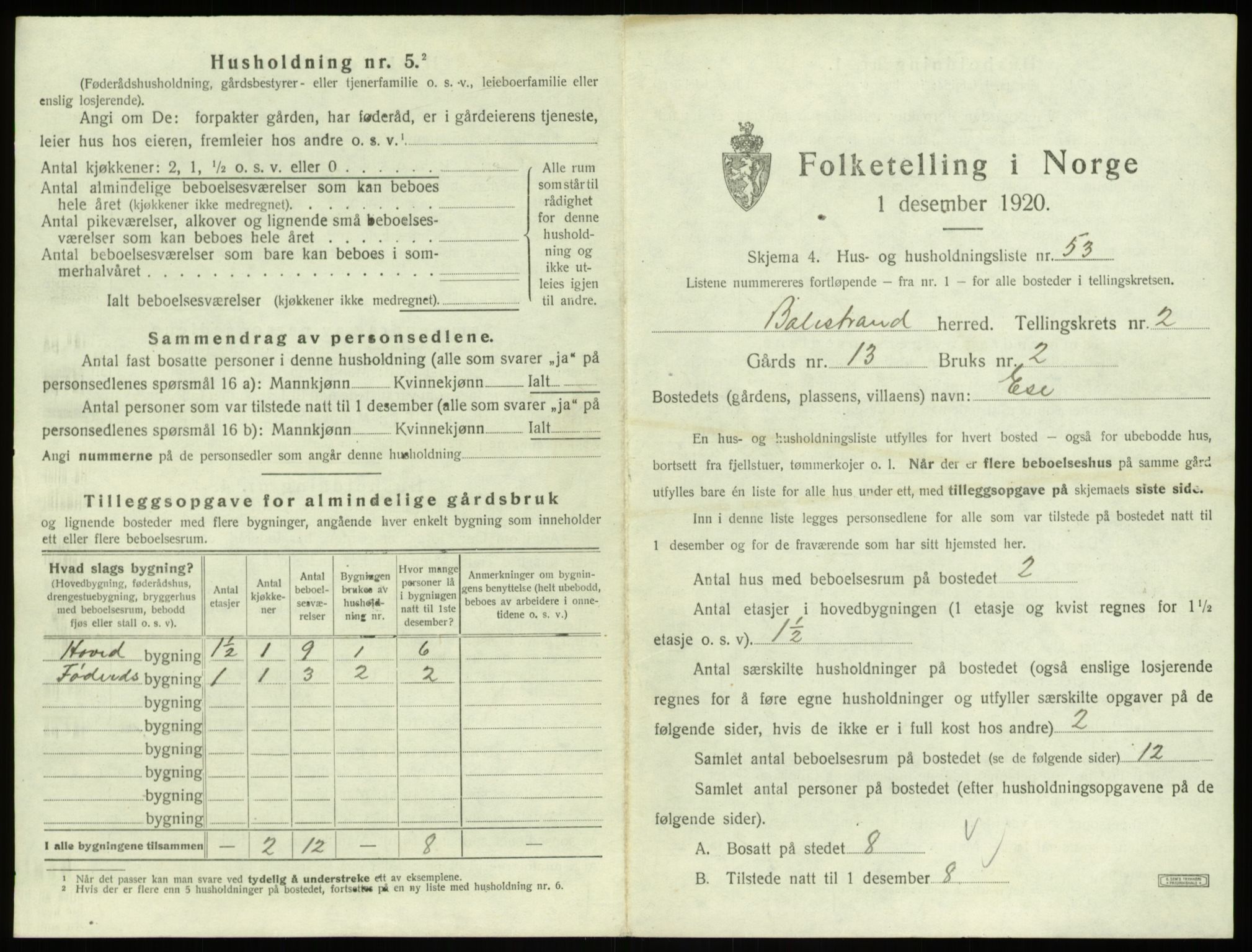 SAB, Folketelling 1920 for 1418 Balestrand herred, 1920, s. 238