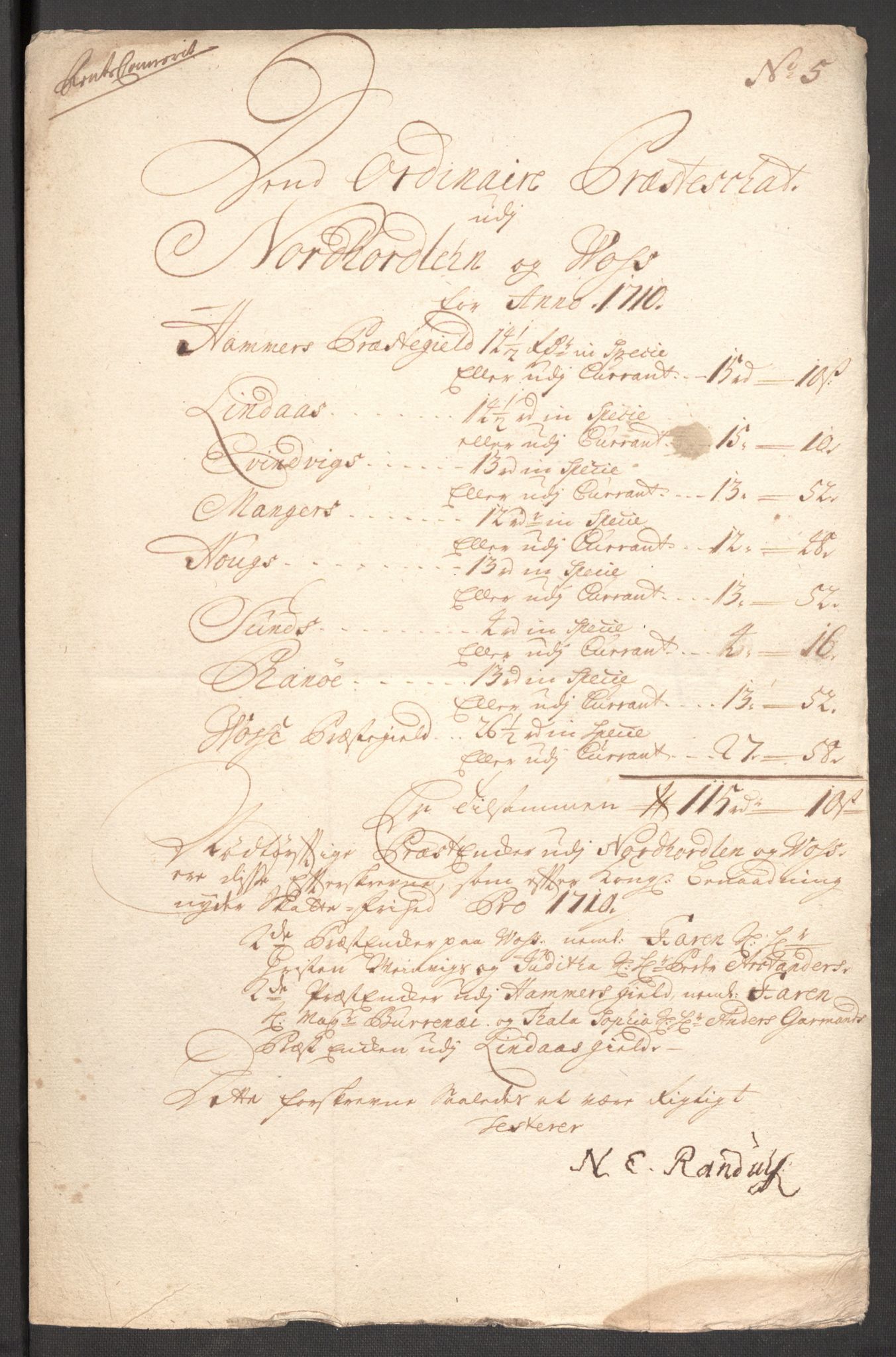 Rentekammeret inntil 1814, Reviderte regnskaper, Fogderegnskap, RA/EA-4092/R51/L3191: Fogderegnskap Nordhordland og Voss, 1710, s. 170